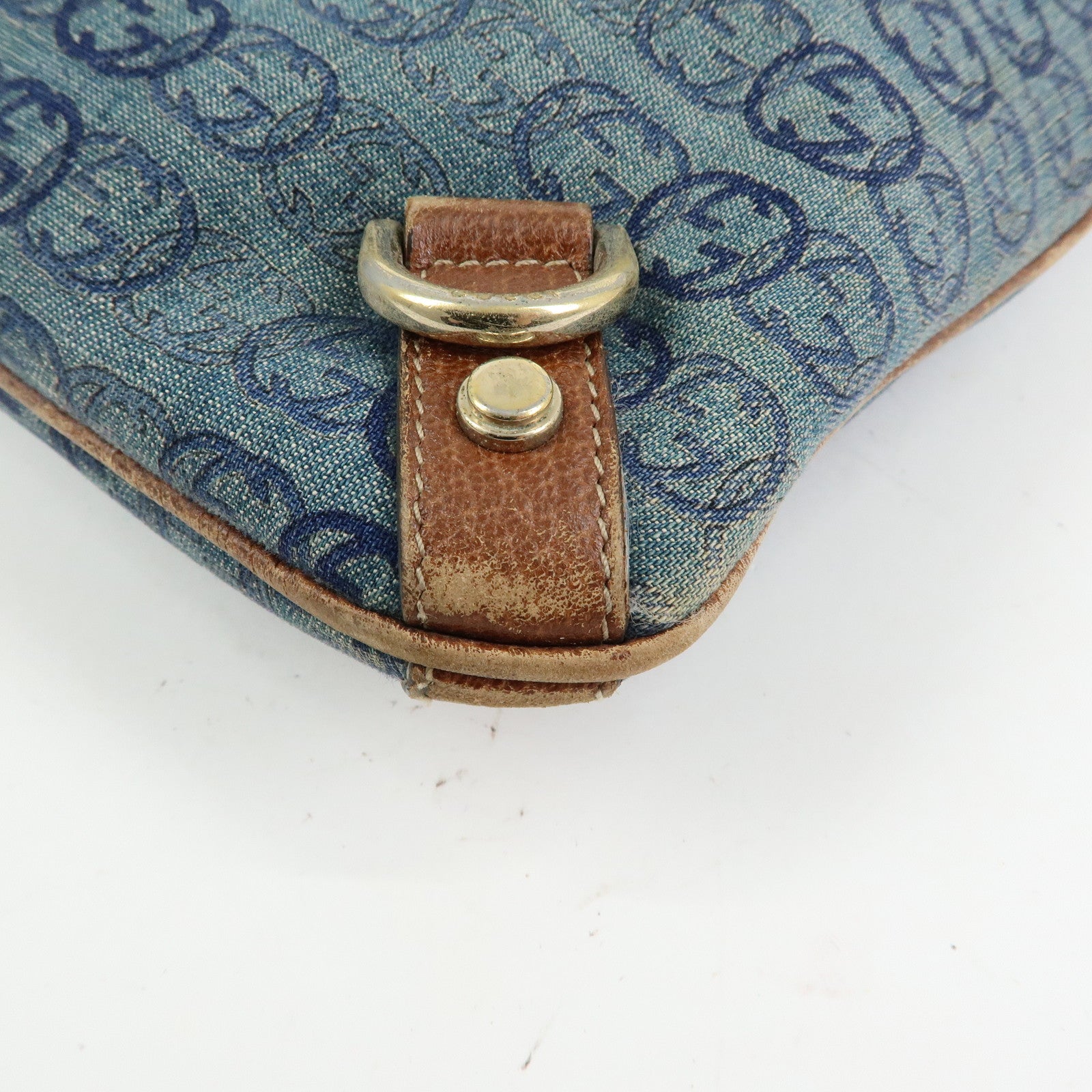 GUCCI Abbey Denim Leather Shoulder Bag Crossbody Bag Navy 131326