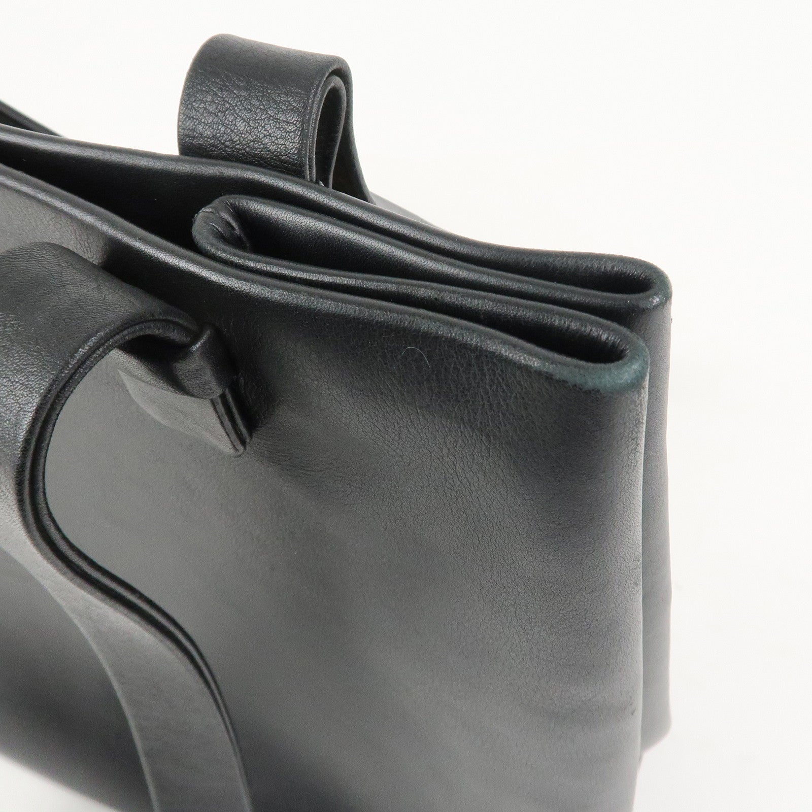 CHANEL Logo Leather Shoulder Bag Tote Bag Hand Bag Black