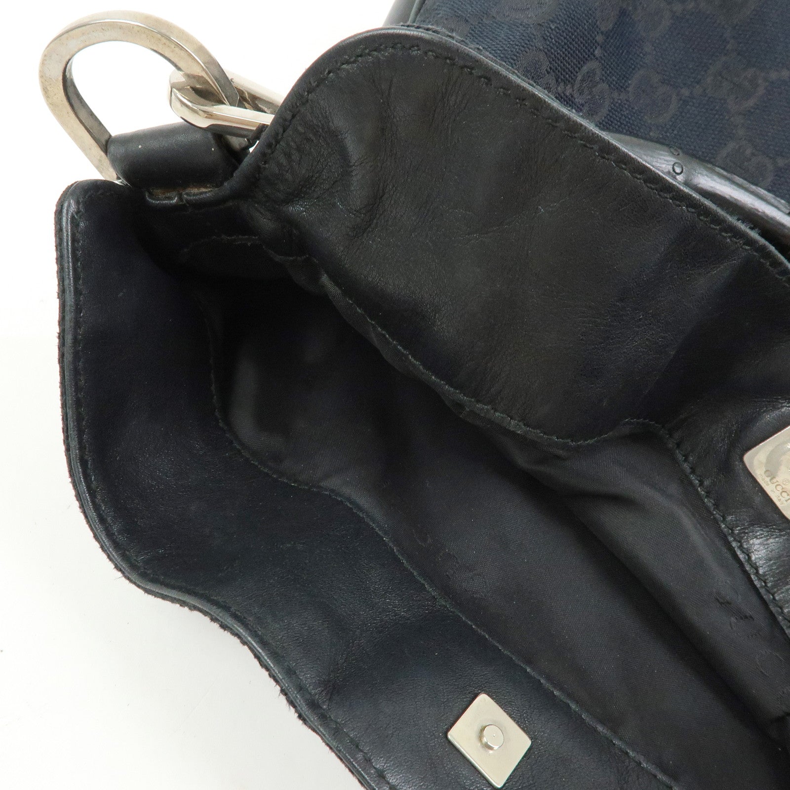 GUCCI Bamboo GG Canvas Leather Shoulder Bag Black 001・4095・001553