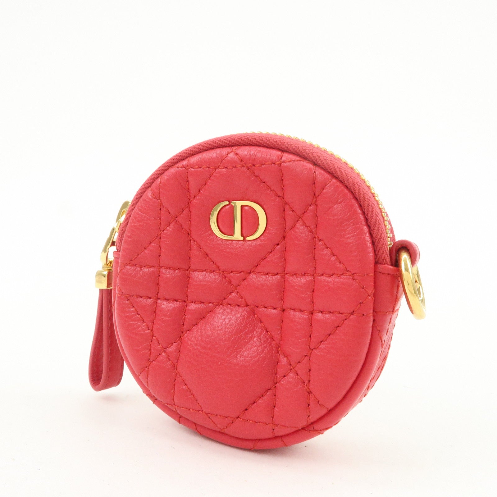 Christian Dior Cannage Caro Calfskin Pouch Coin Case Red