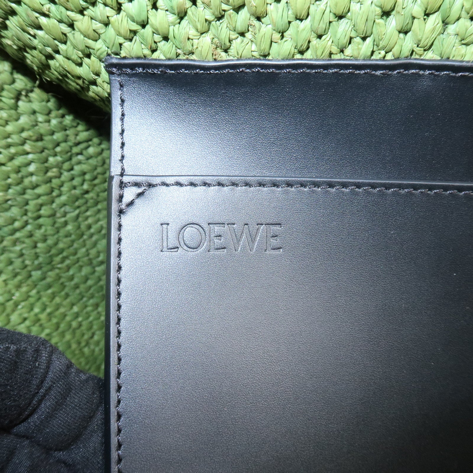 LOEWE Leather Raffia Logo 2Way Tote Bag Shoulder Bag Green Used