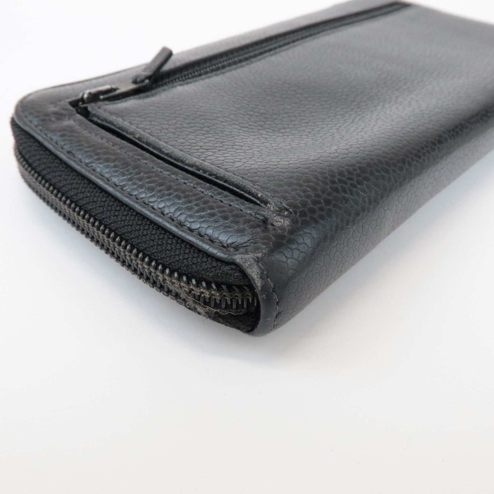 CHANEL COCO Mark Caviarskin Round Zippy Long Wallet Black