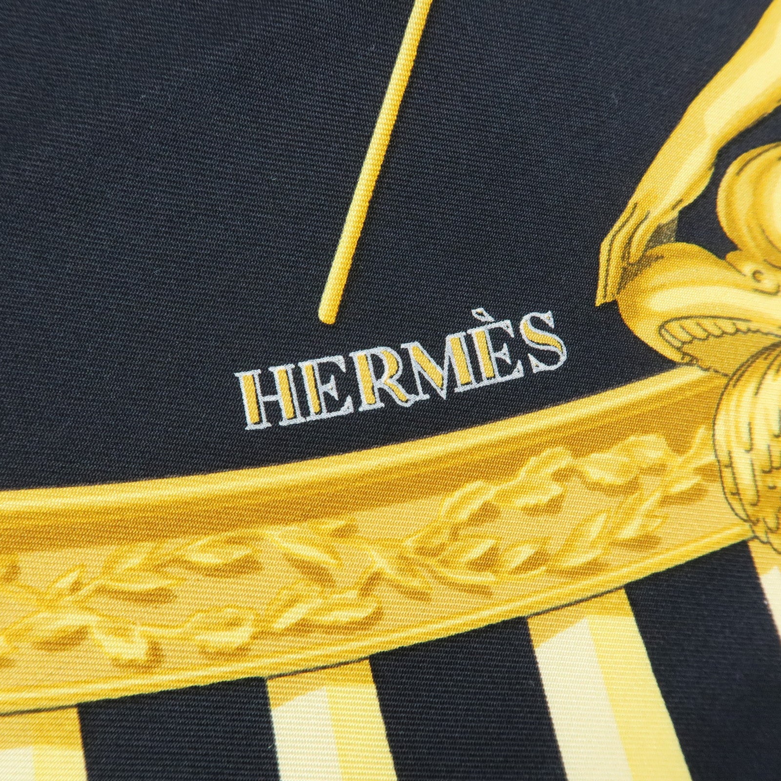 HERMES Carre 90 Silk 100% Scarf la MARINE a RAMES Black Yellow