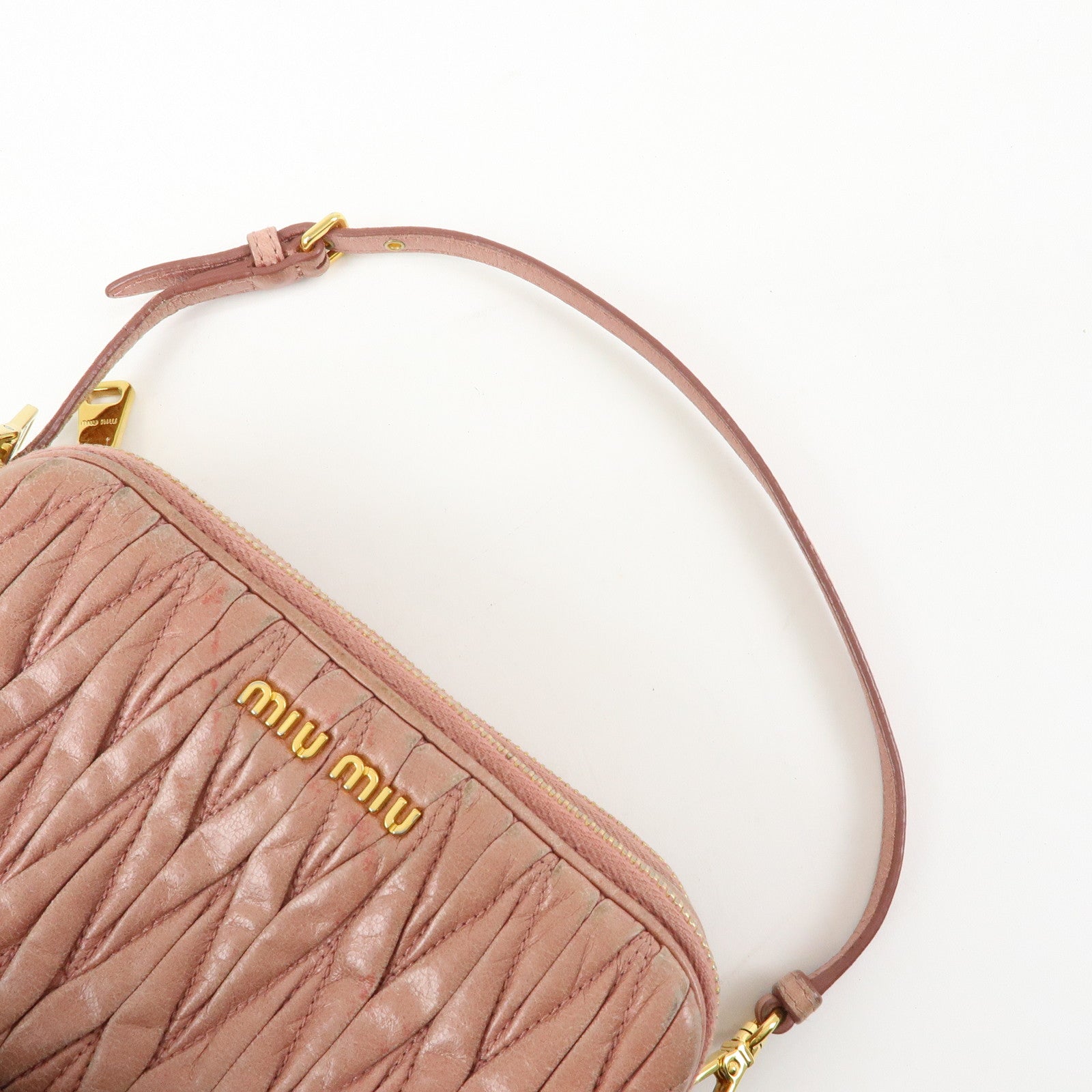 MIU MIU Matelasse Leather Hand Bag Accessory Pouch Pink
