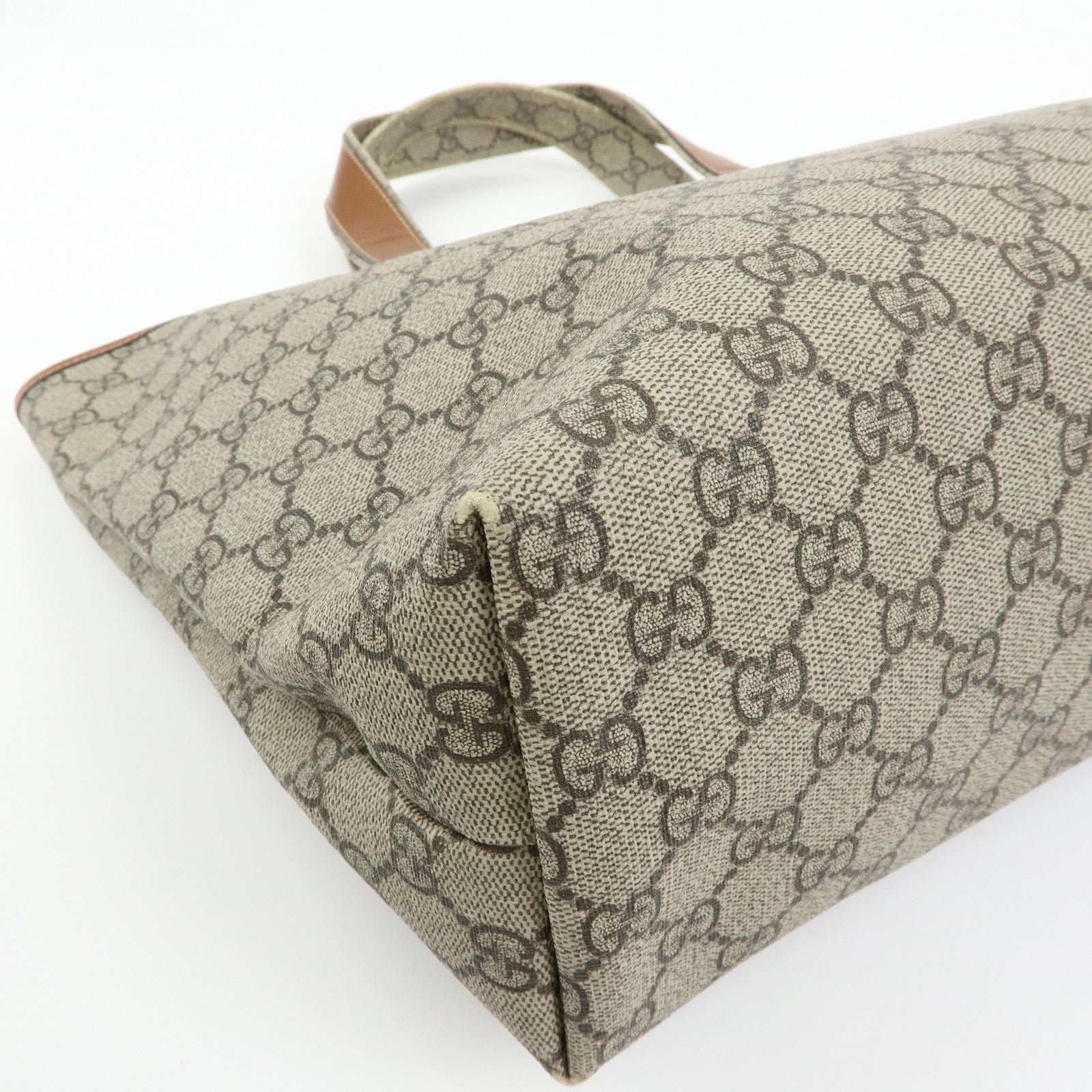 GUCCI sherry GG Supreme Leather Tote Hand Bag Beige Brown 211134