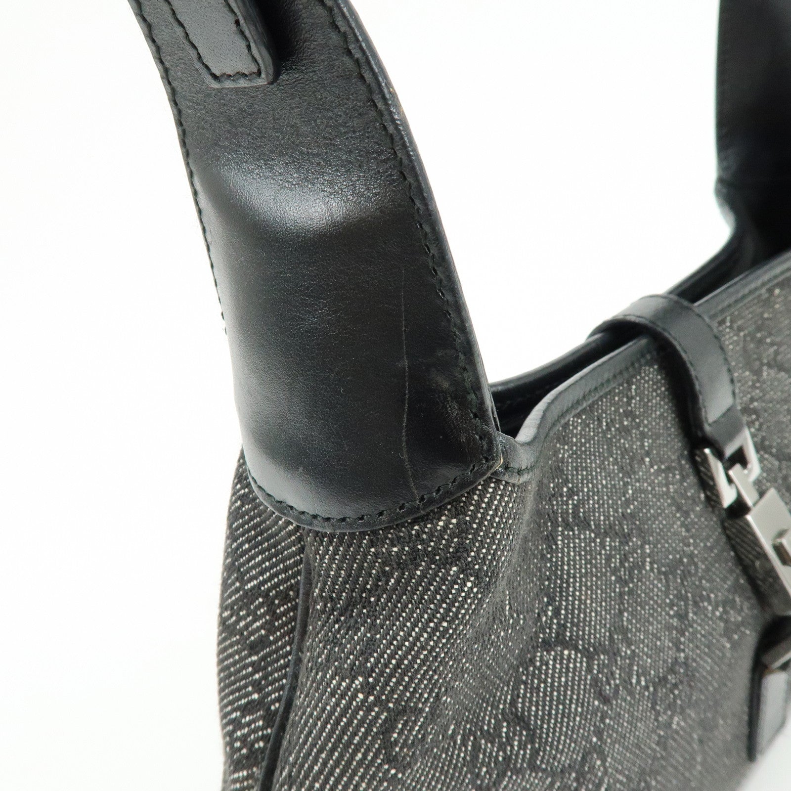 GUCCI Jackie GG Canvas Leather Shoulder Bag Hand Bag Black 01147