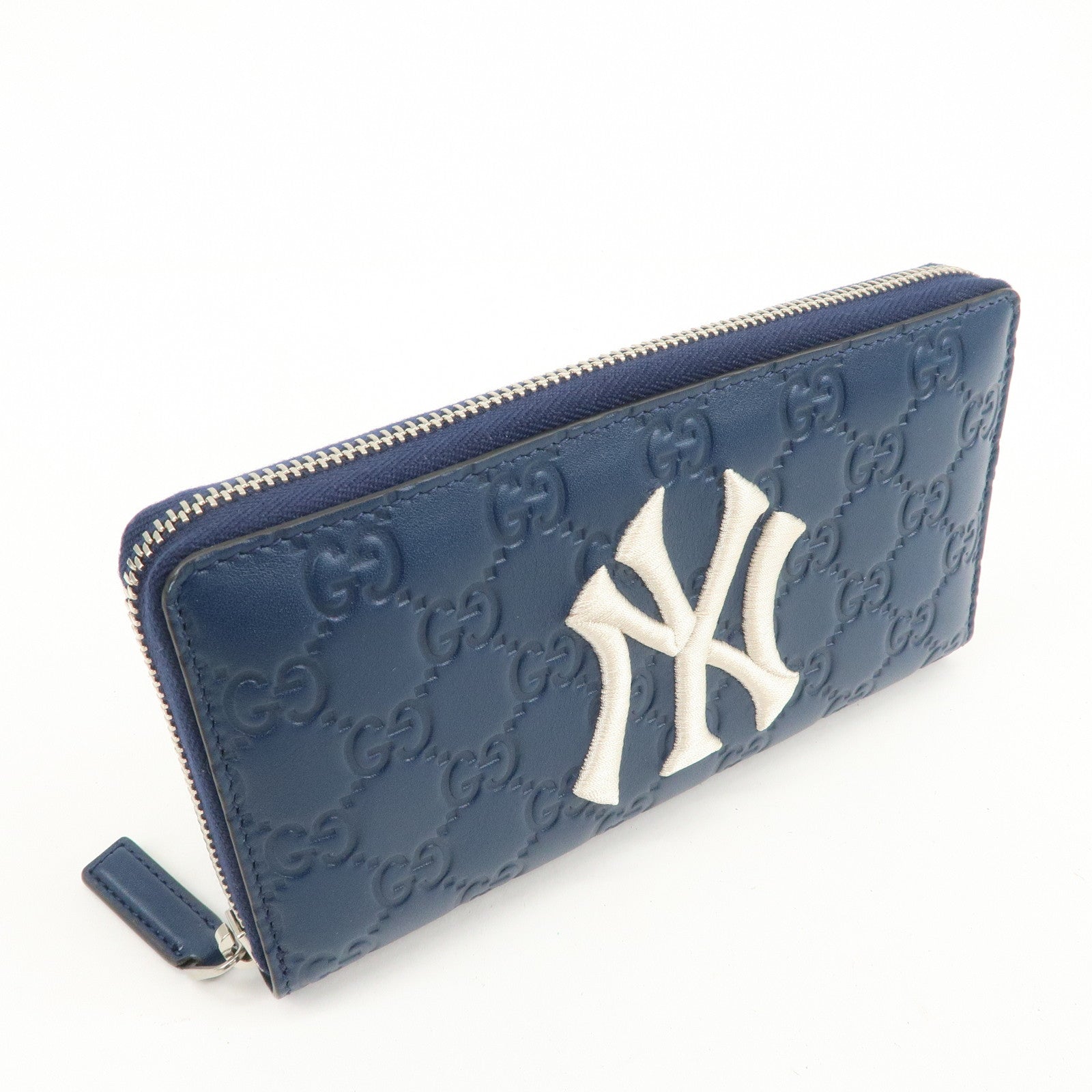 GUCCI Guccissima Leather Round Zippy Long Wallet NY Yankees 547791