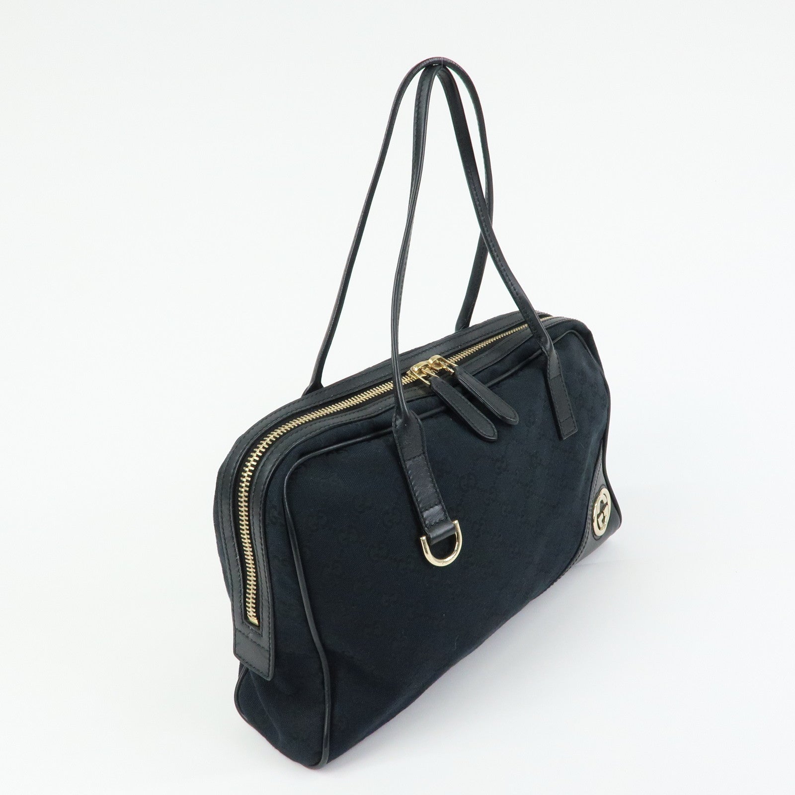 GUCCI Interlocking G Abbey GG Canvas Leather Tote Bag Black 169971