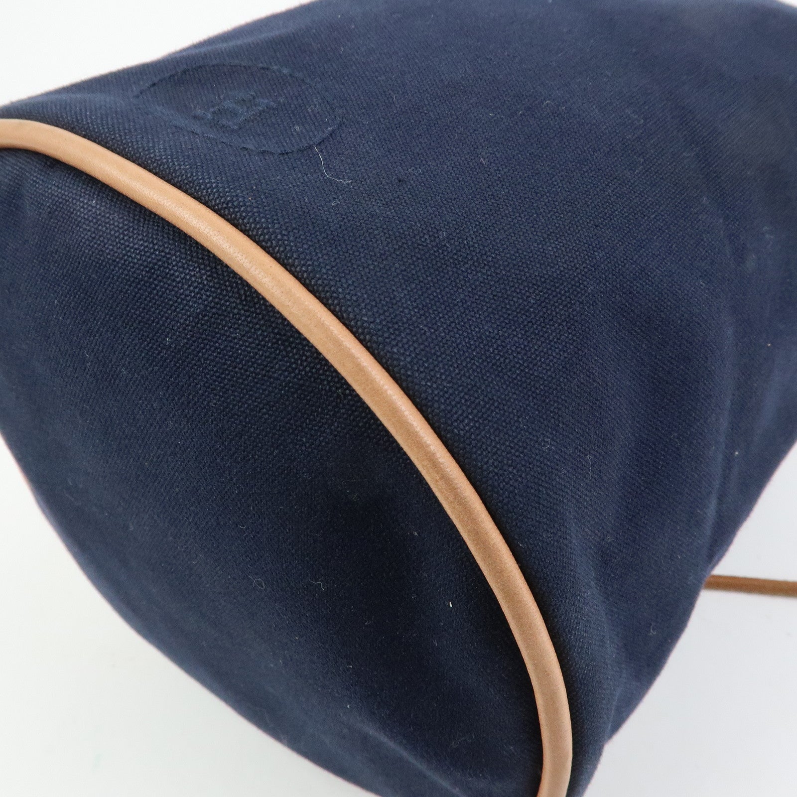 HERMES Canvas Leather Porochon Mimil PM Drawstring Backpack Navy