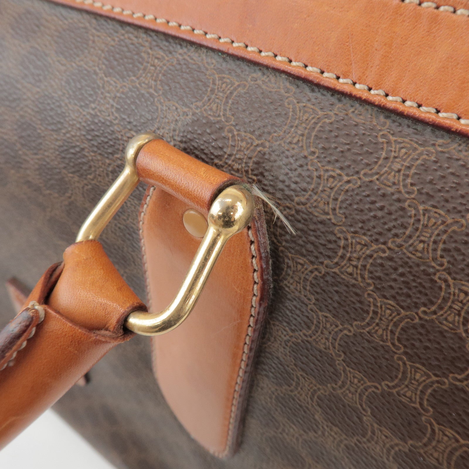 CELINE Macadam PVC Leather Boston Bag Hand Bag Brown