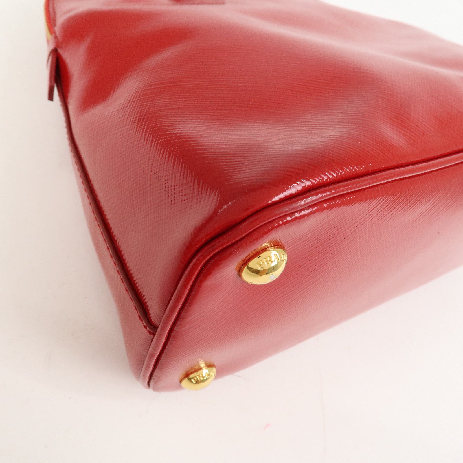 PRADA Logo Patent Leather 2Way Bag Shoulder Bag Hand Bag Red BL0909