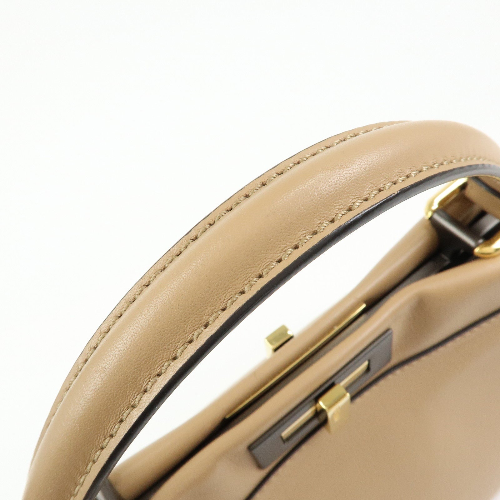 FENDI Peekaboo Leather 2Way Bag Hand Bag Shoulder Bag Beige 8BN290