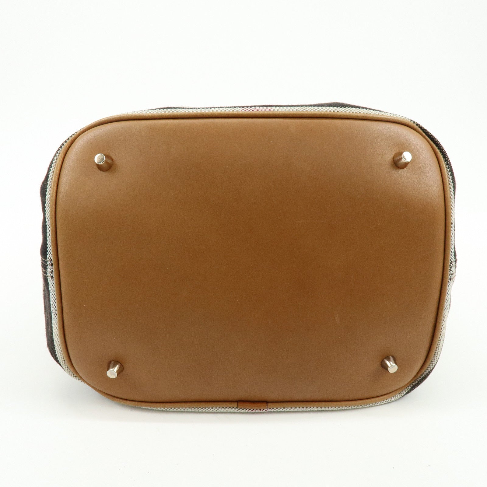 Burberry Canvas Leather 2Way Shoulder Hand Bag Plaid Beige Camel