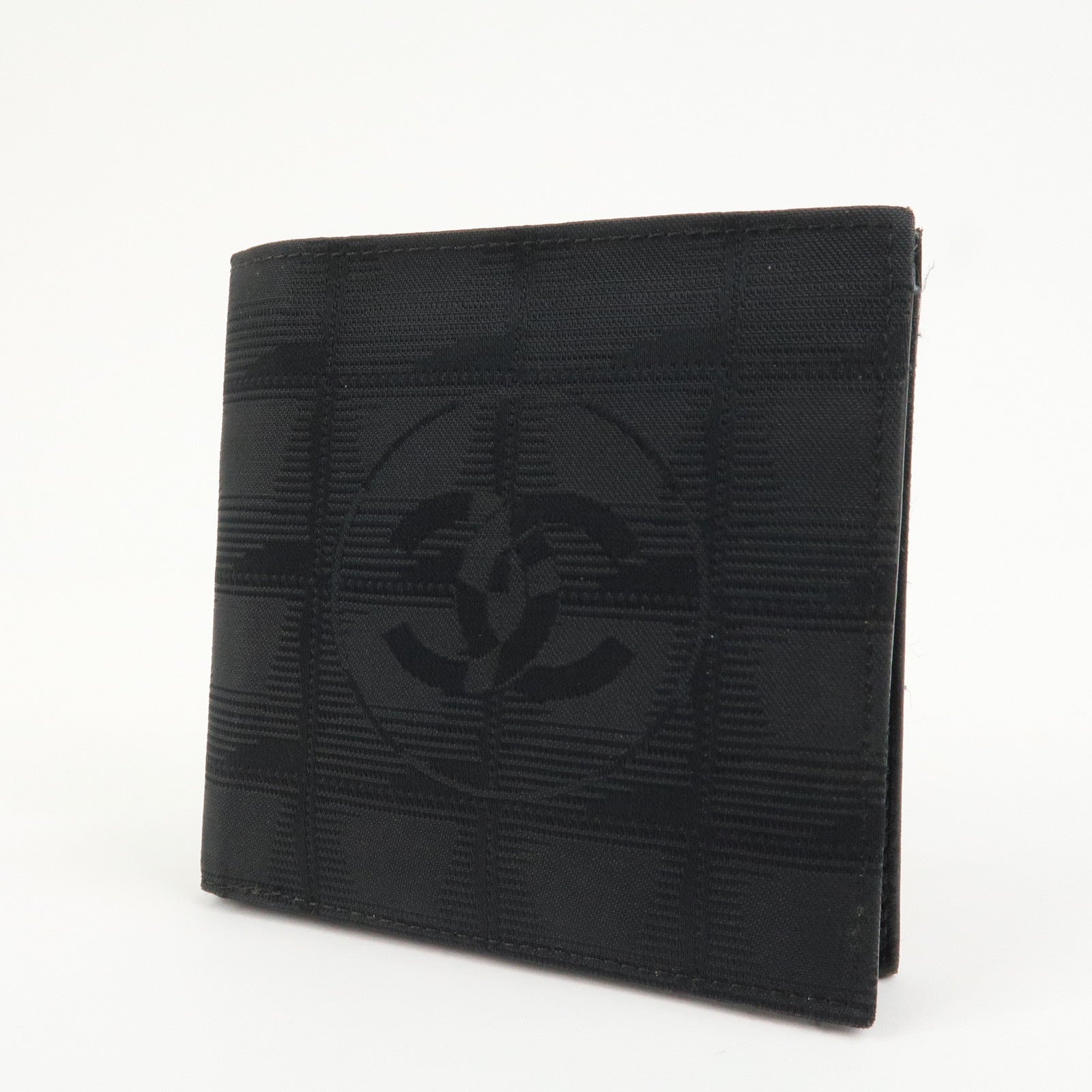 CHANEL New Travel Line Nylon Jacquard Compact Wallet Black A14342