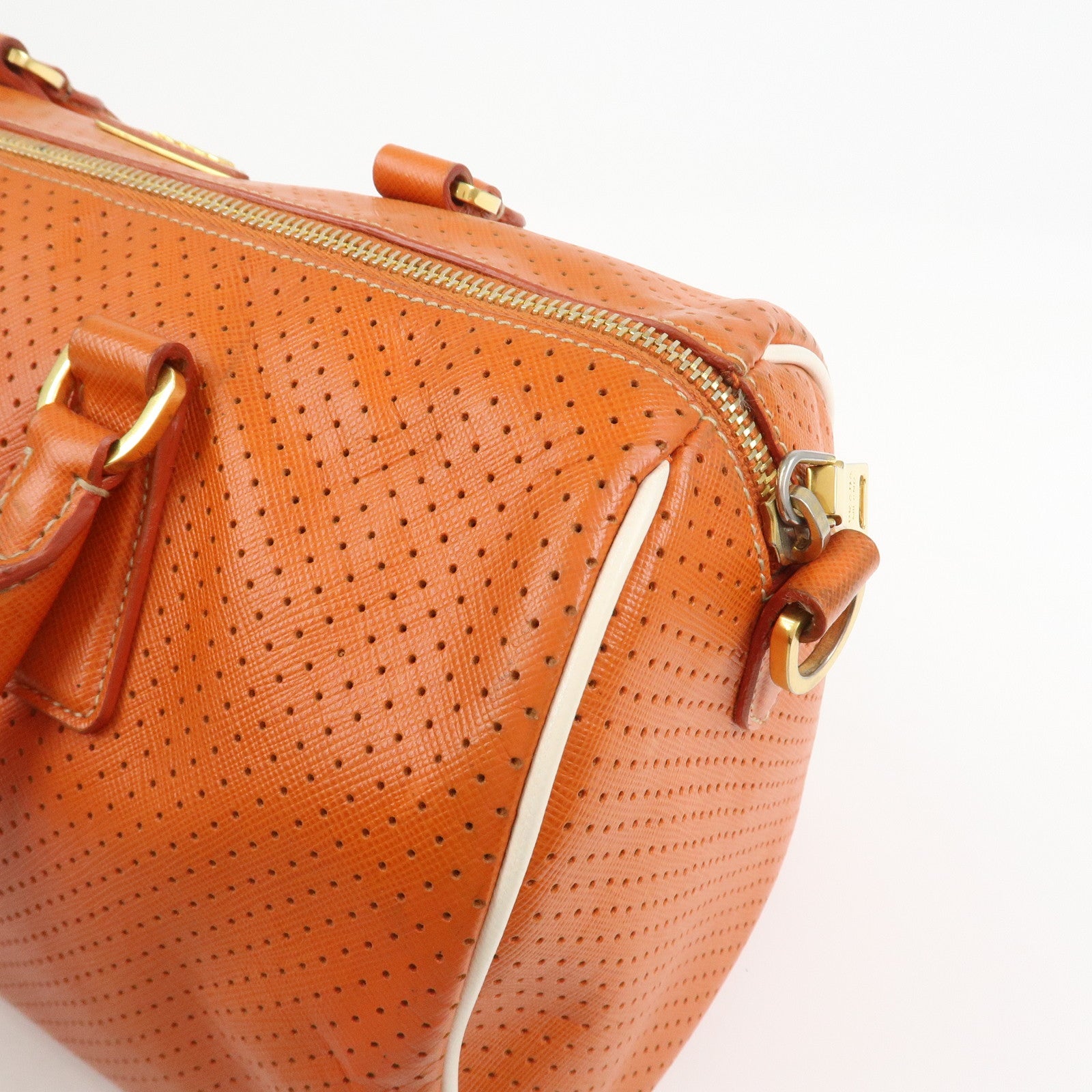 PRADA Saffiano Leather 2Way Bag Hand Bag Shoulder Bag Orange