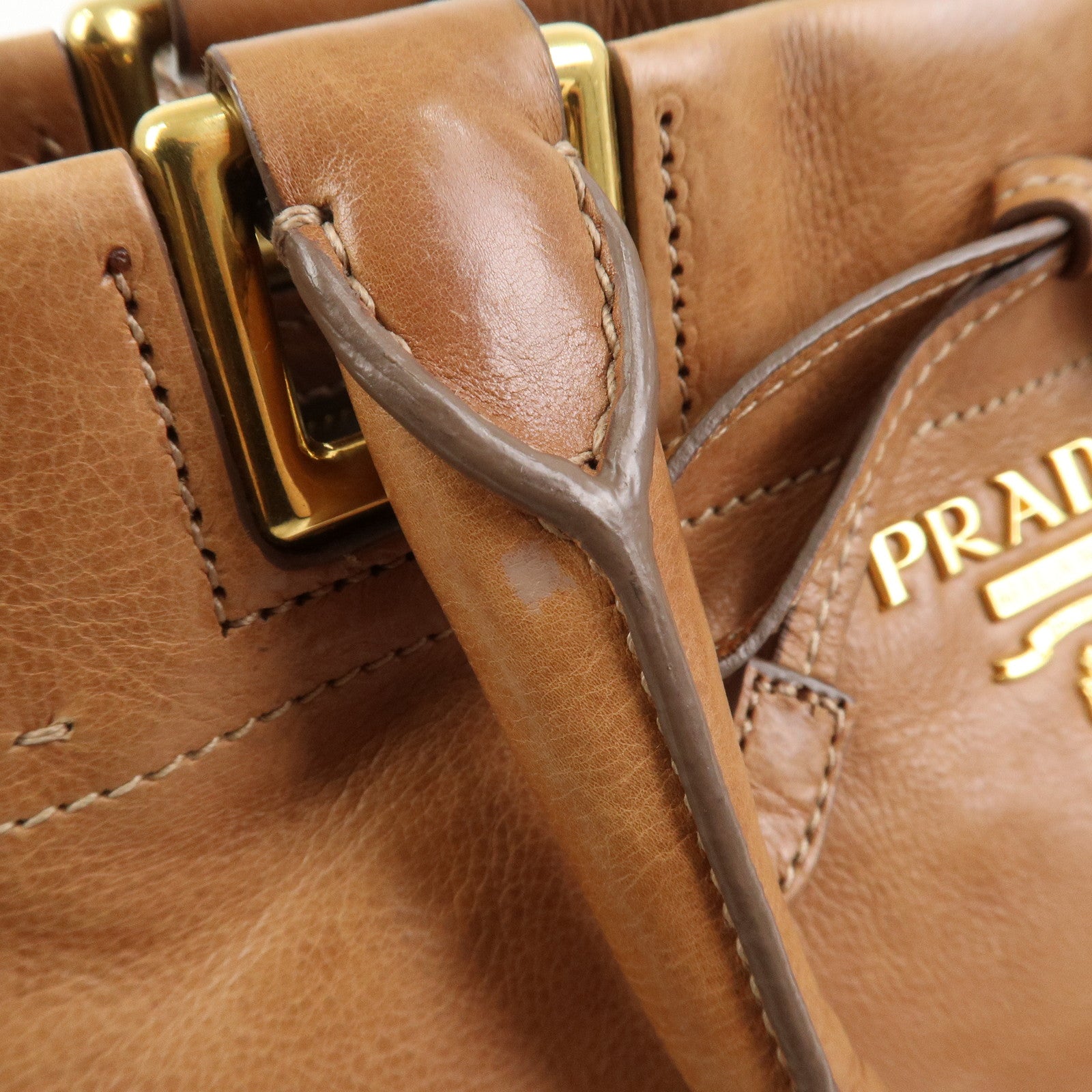 PRADA Ribbon Leather 2WAY Bag Hand Bag Shoulder Bag Brown BN2245