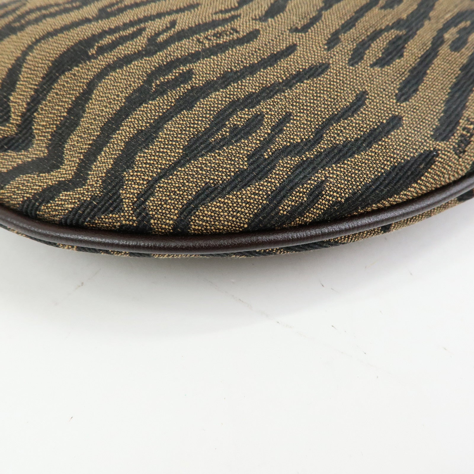 FENDI Canvas Leather Shoulder Bag Leopard Brown Black 8BR248