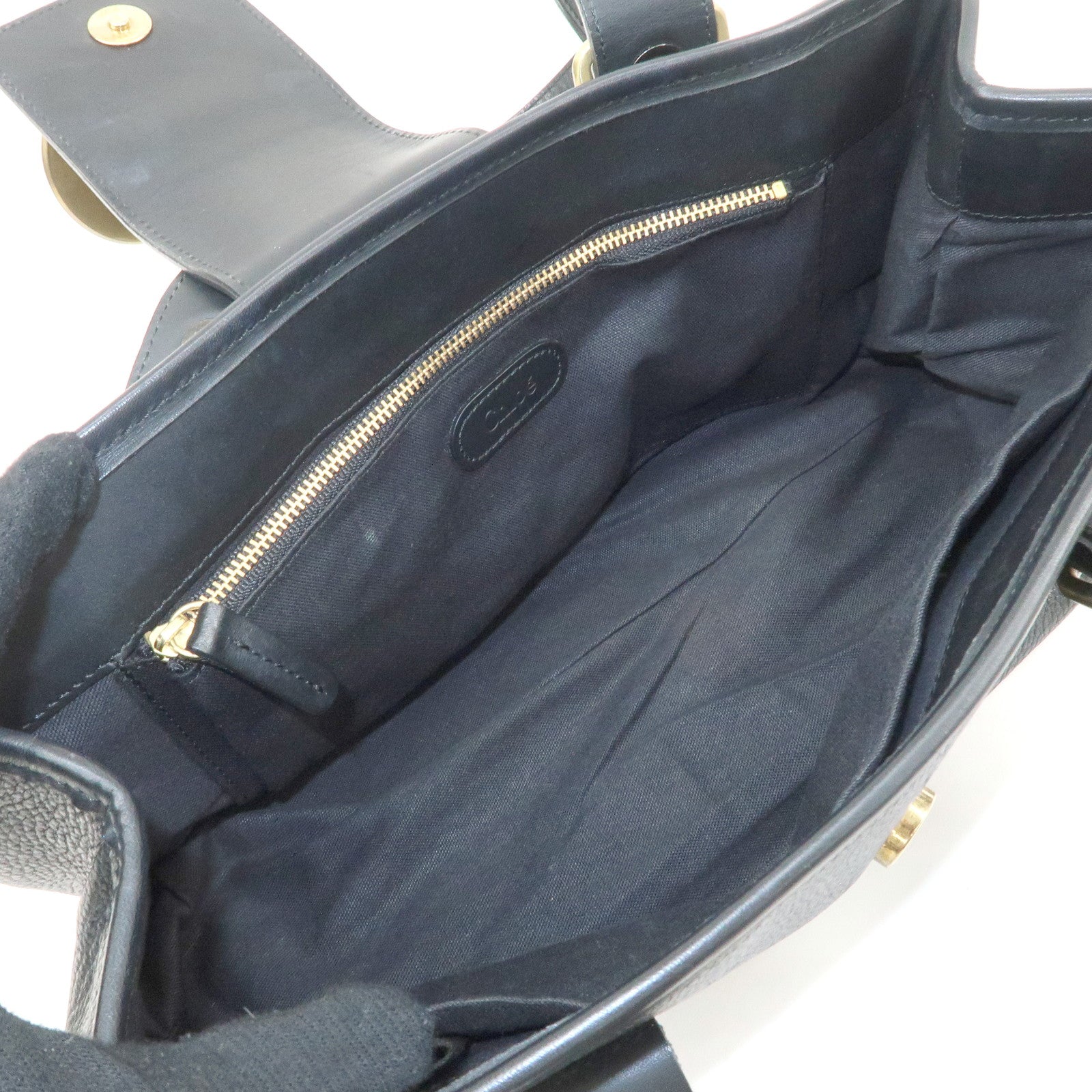 Chloe Logo Leather Shoulder Bag Hand Bag Black Gold Hardware Used