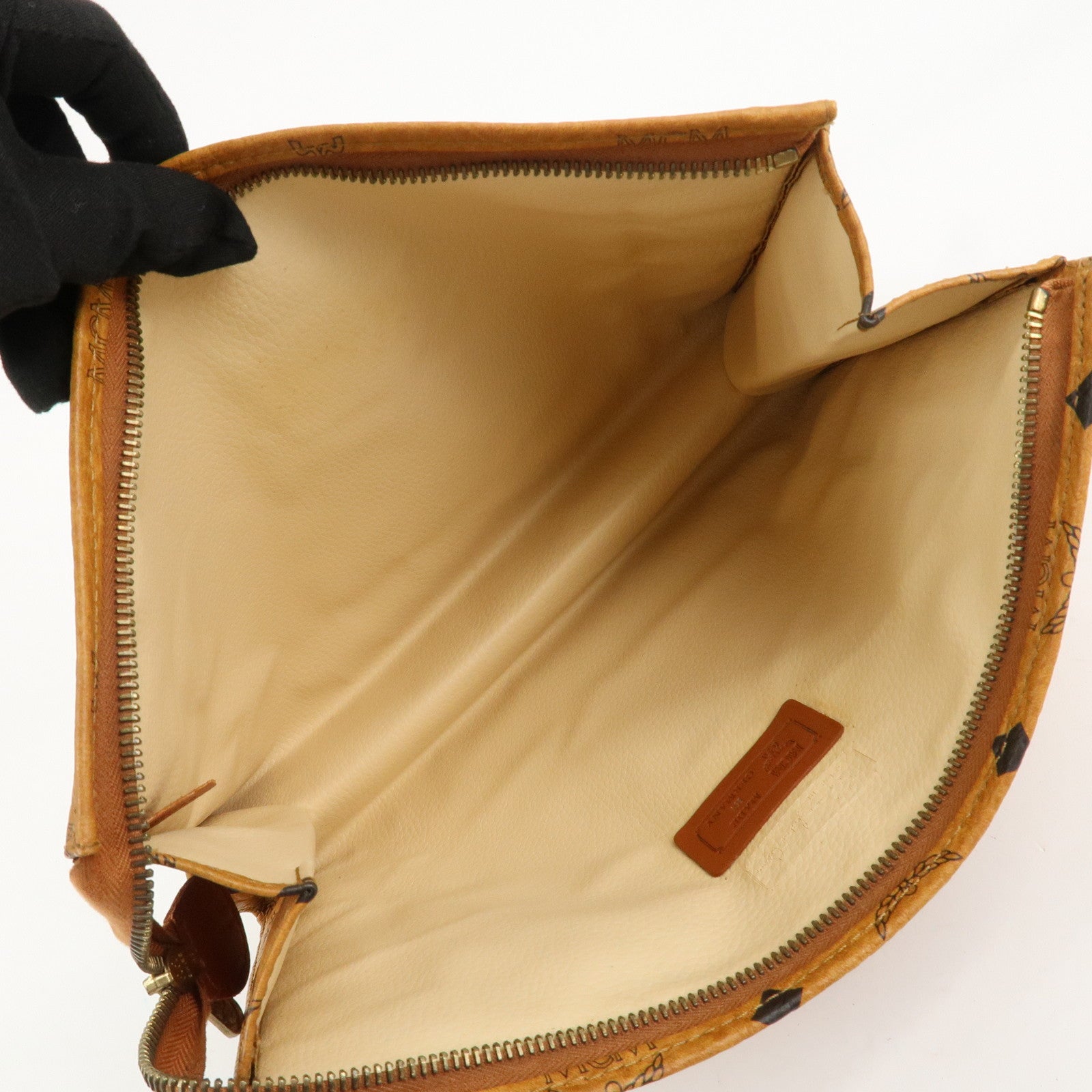 MCM Visetos Leather Clutch Bag Brown Gold Hardware