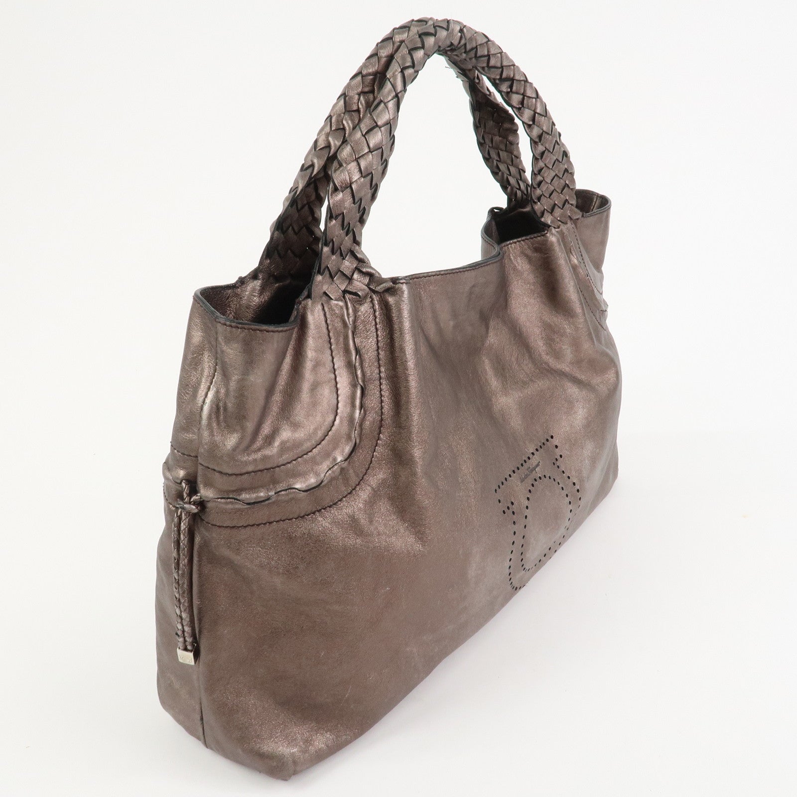 Ferragamo Gancini Leather Tote Bag Shoulder Bag Bronze