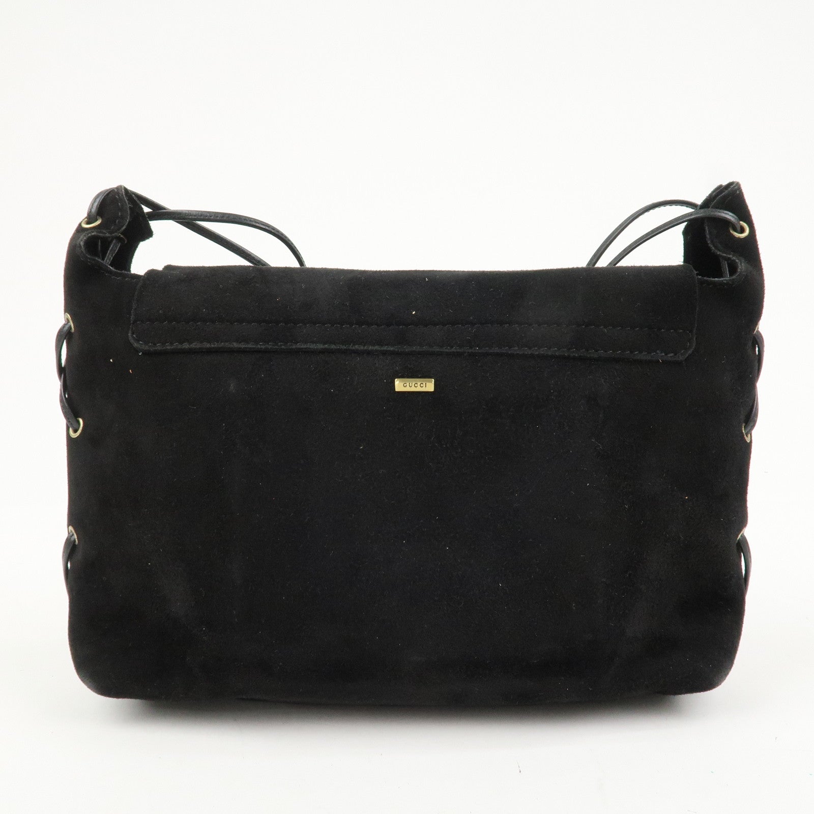 GUCCI Suede Leather Heart Shoulder Bag Black 95107