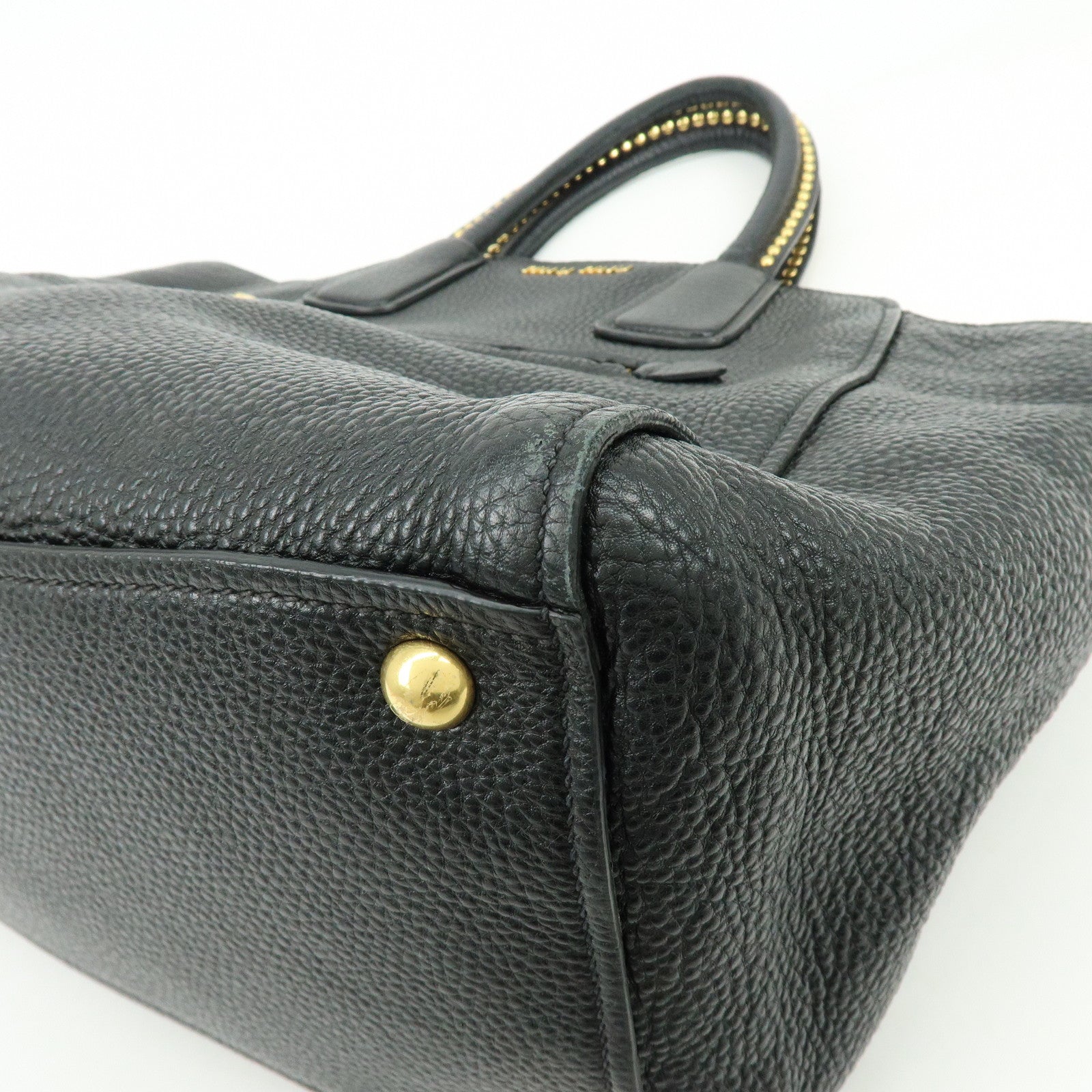 MIU MIU Logo Leather 2Way Bag Hand Bag Shoulder Bag Studs Black