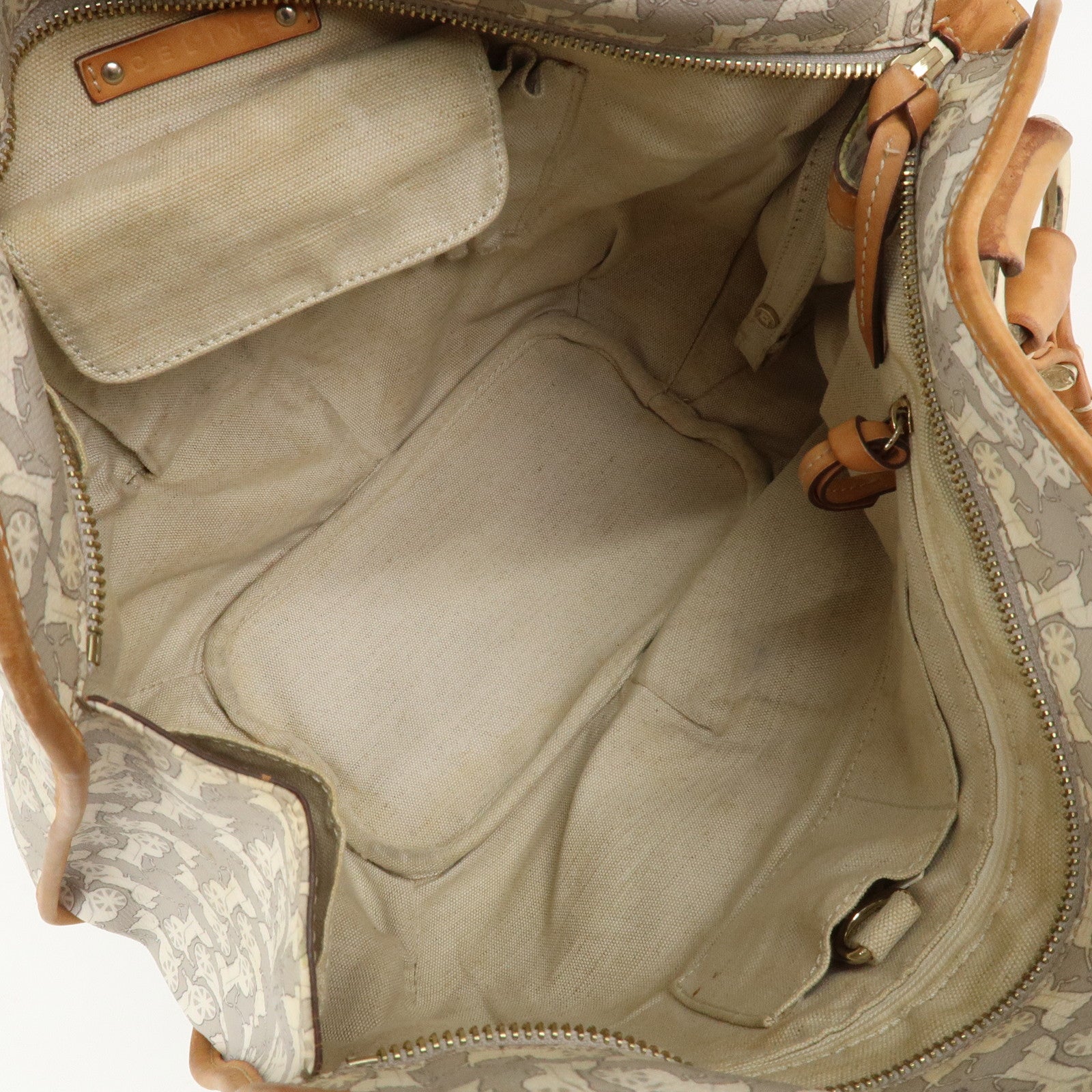 CELINE Logo Leather Hand Bag Shoulder Bag Gray Light Brown