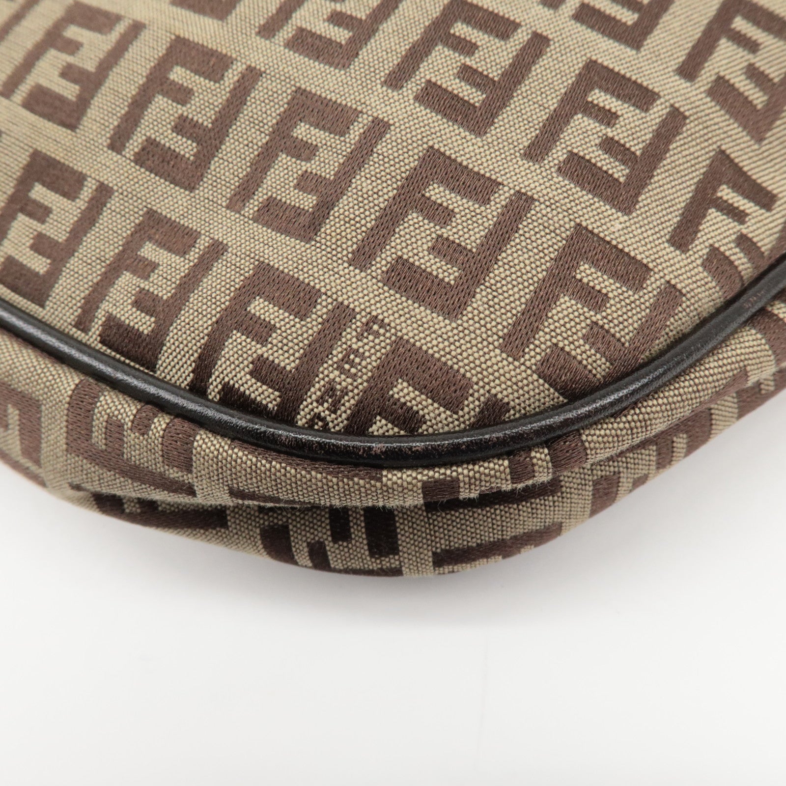 FENDI Zucchino Canvas Leather Shoulder Bag Hand Bag Brown 8BR144 Used