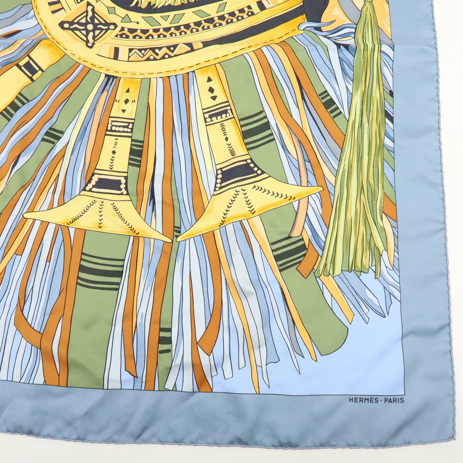 HERMES Carre 90 Silk 100% CUIRS DU DESERT Scarf Light Blue