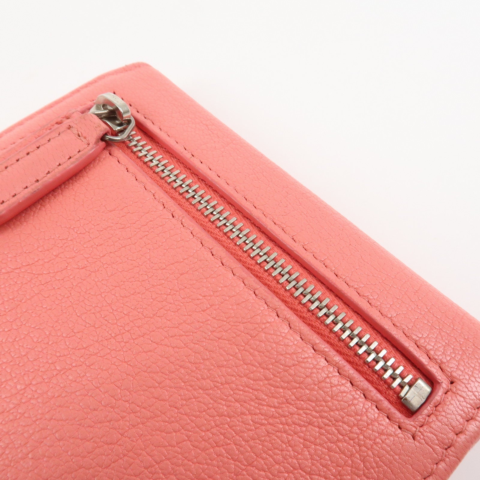 CHANEL COCO Mark Calf Leather Compact Wallet Clover Motif Pink