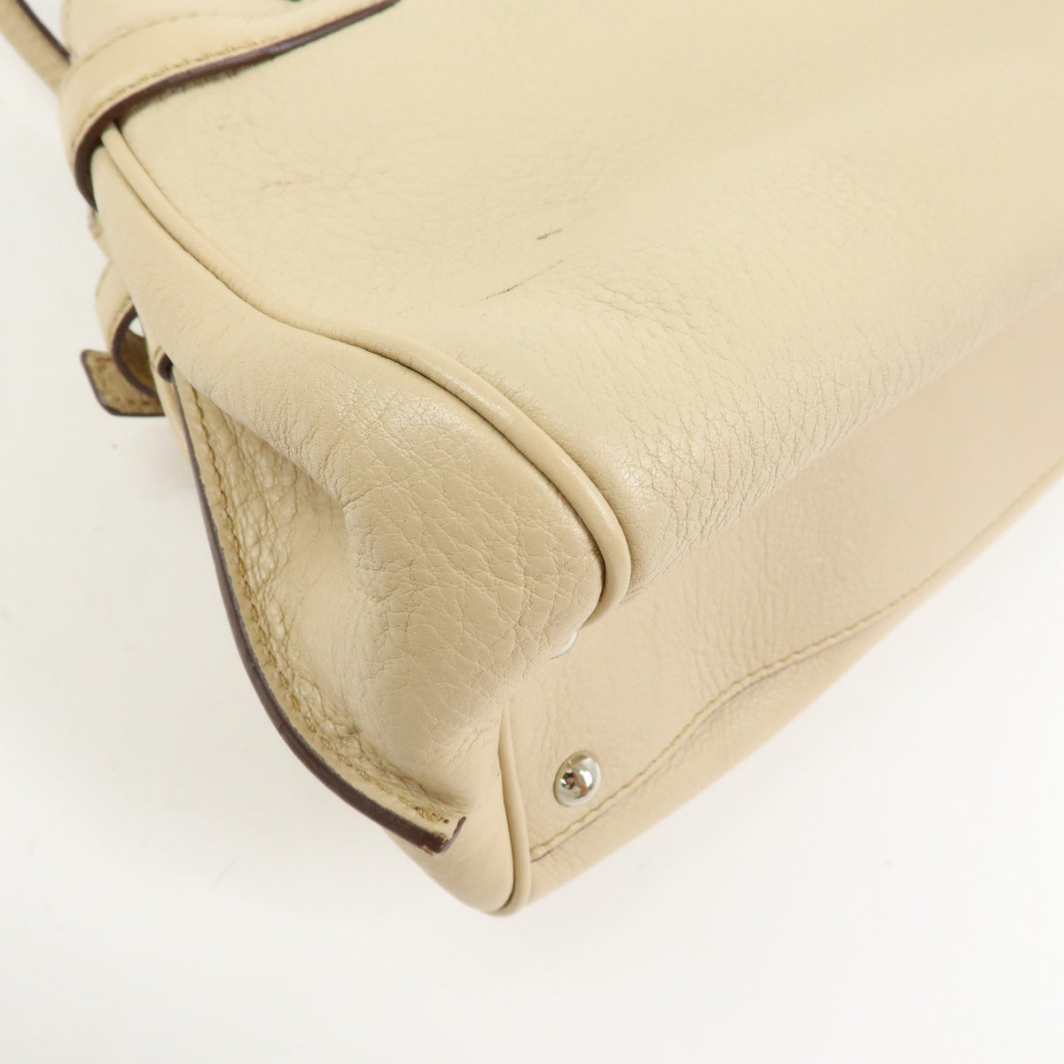 Ferragamo Gancini Leather Drawstring Shoulder Bag Hand Bag Beige
