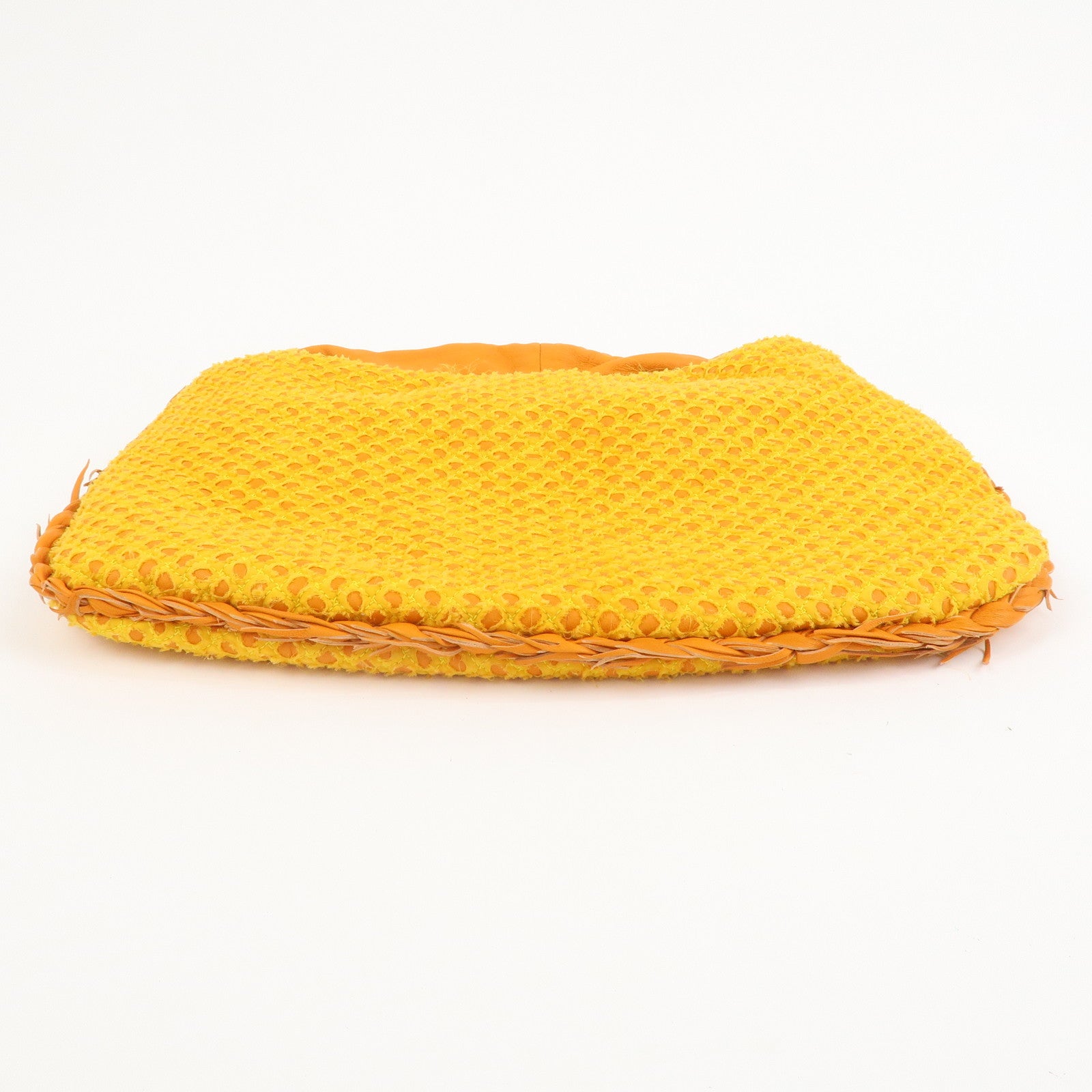 BOTTEGA VENETA Hobo Leather Cotton Shoulder Bag Orange Yellow