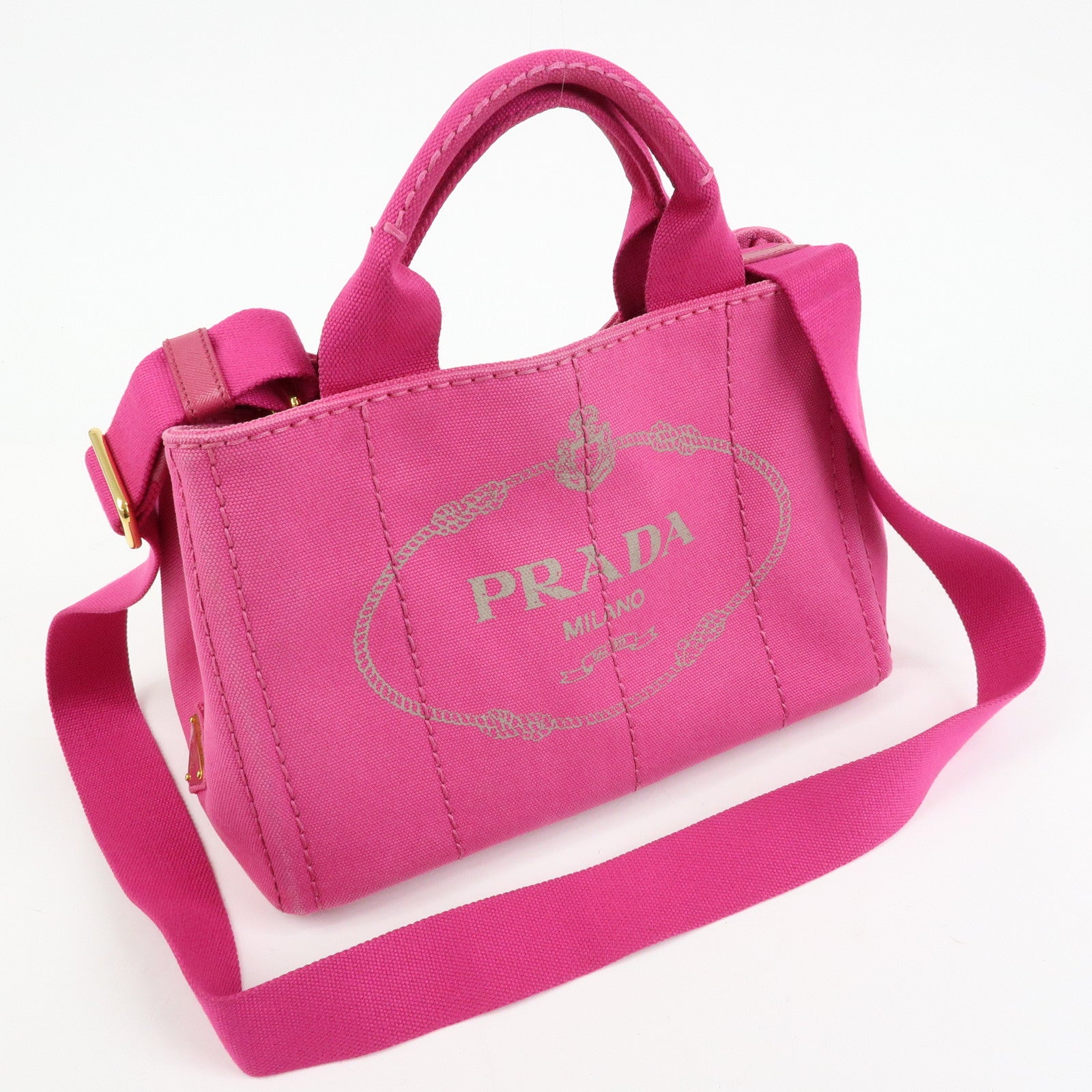 PRADA Triangle Logo Canapa Mini 2Way Bag Hand Bag Pink B2439G