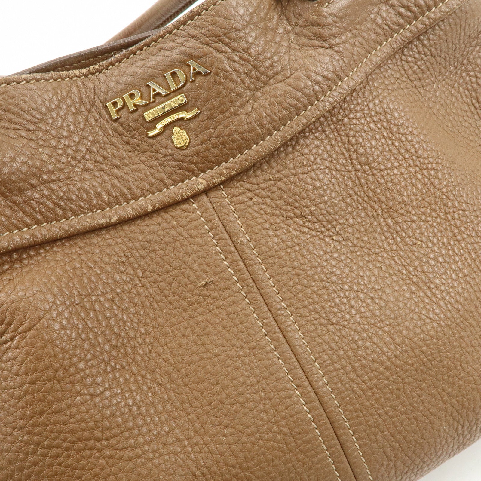 PRADA Calf Leather 2Way Bag Hand Bag Shoulder Bag Brown