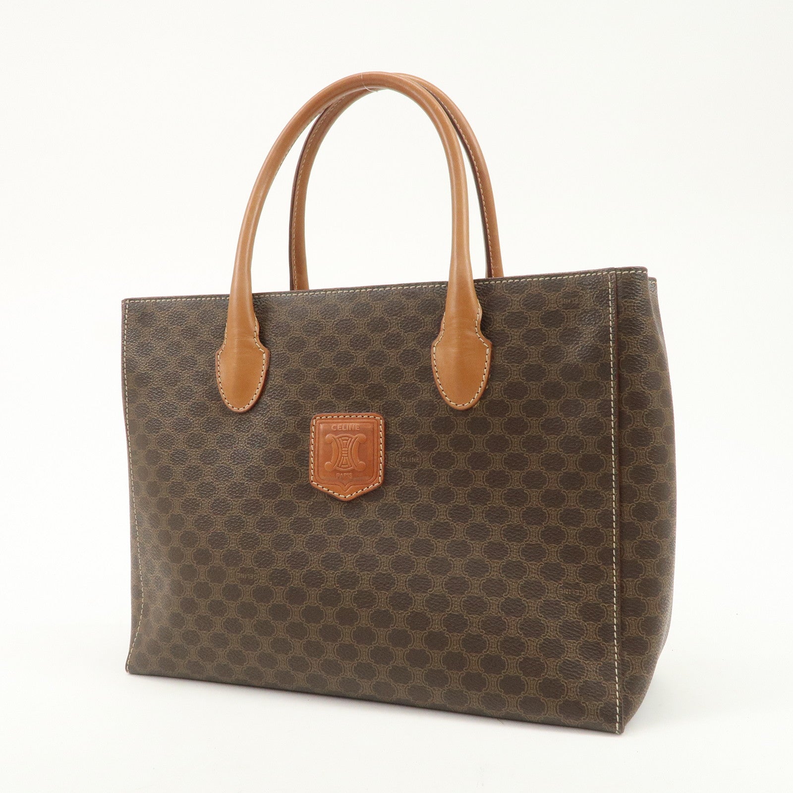 CELINE Macadam PVC Leather Tote Bag Hand Bag Brown