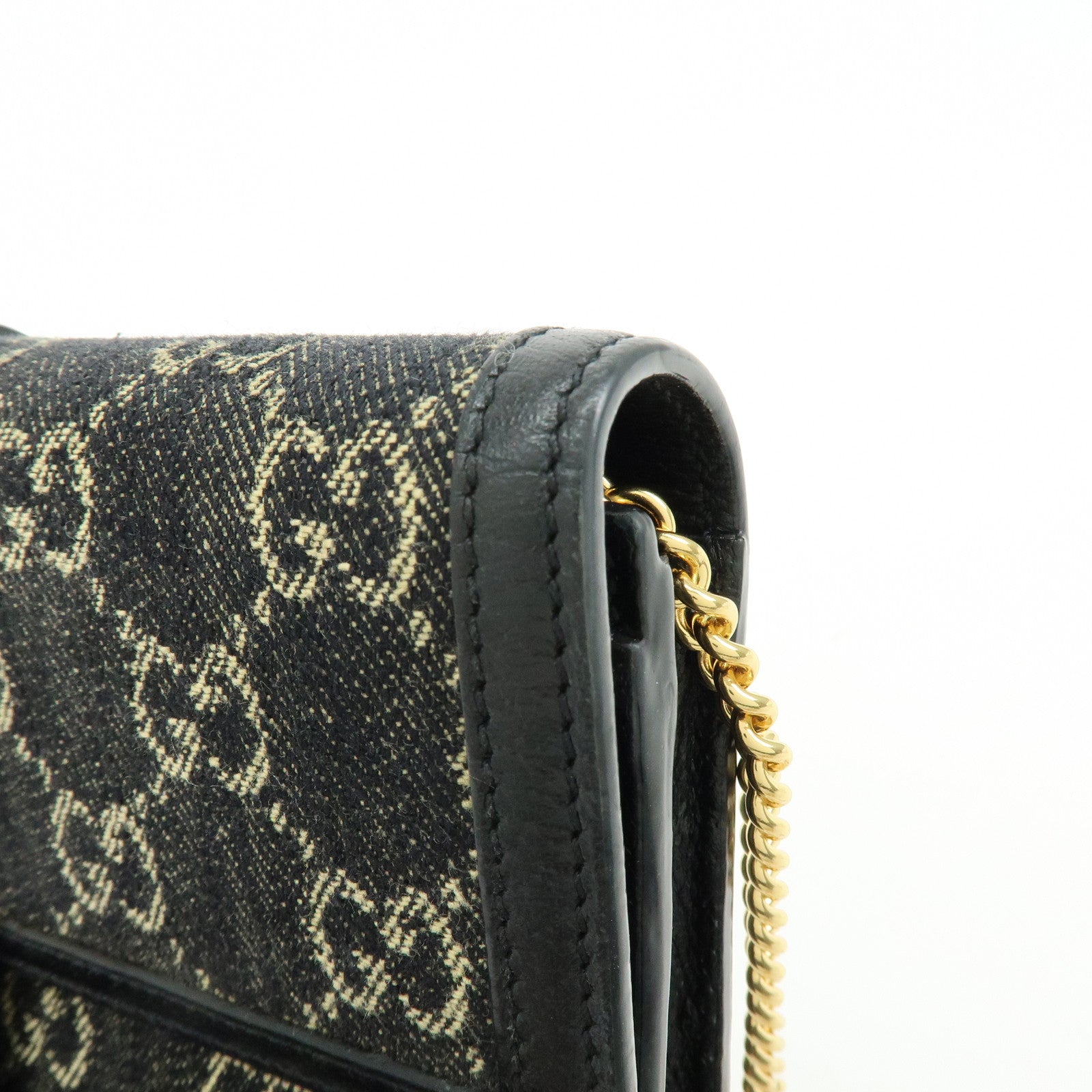 GUCCI Jackie 1961 GG Denim Calf Leather Chain Wallet 652681.0416