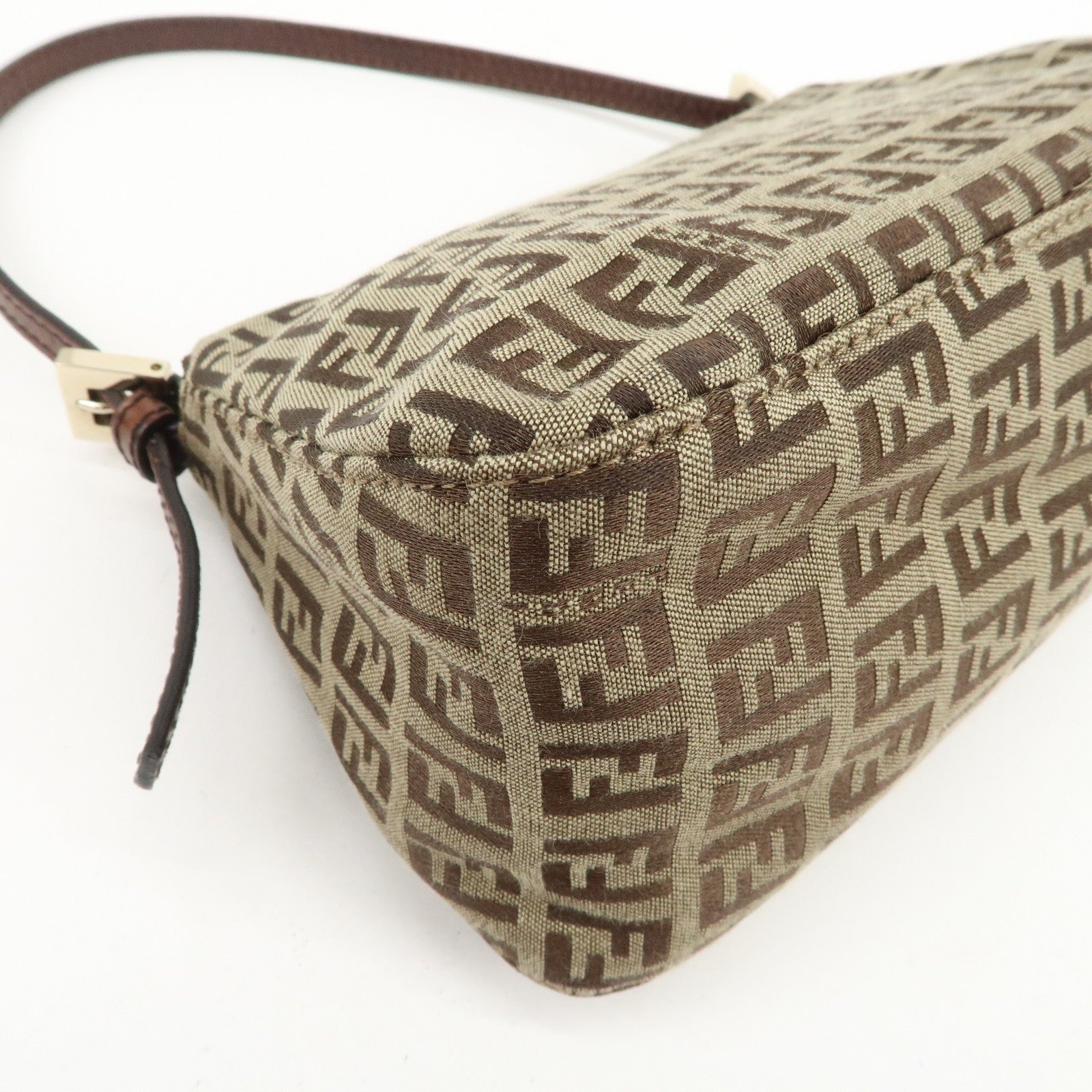 FENDI Mamma Baguette Zucchino Canvas Shoulder Bag Beige 8BR180