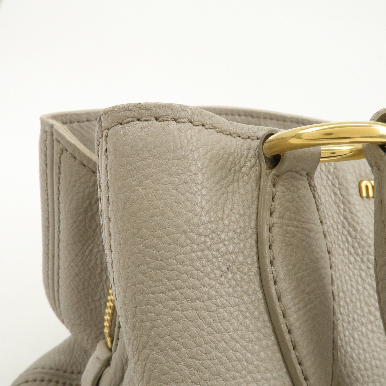 MIU MIU Vitello Caribu Leather 2Way Bag Hand Bag Greige RN0757
