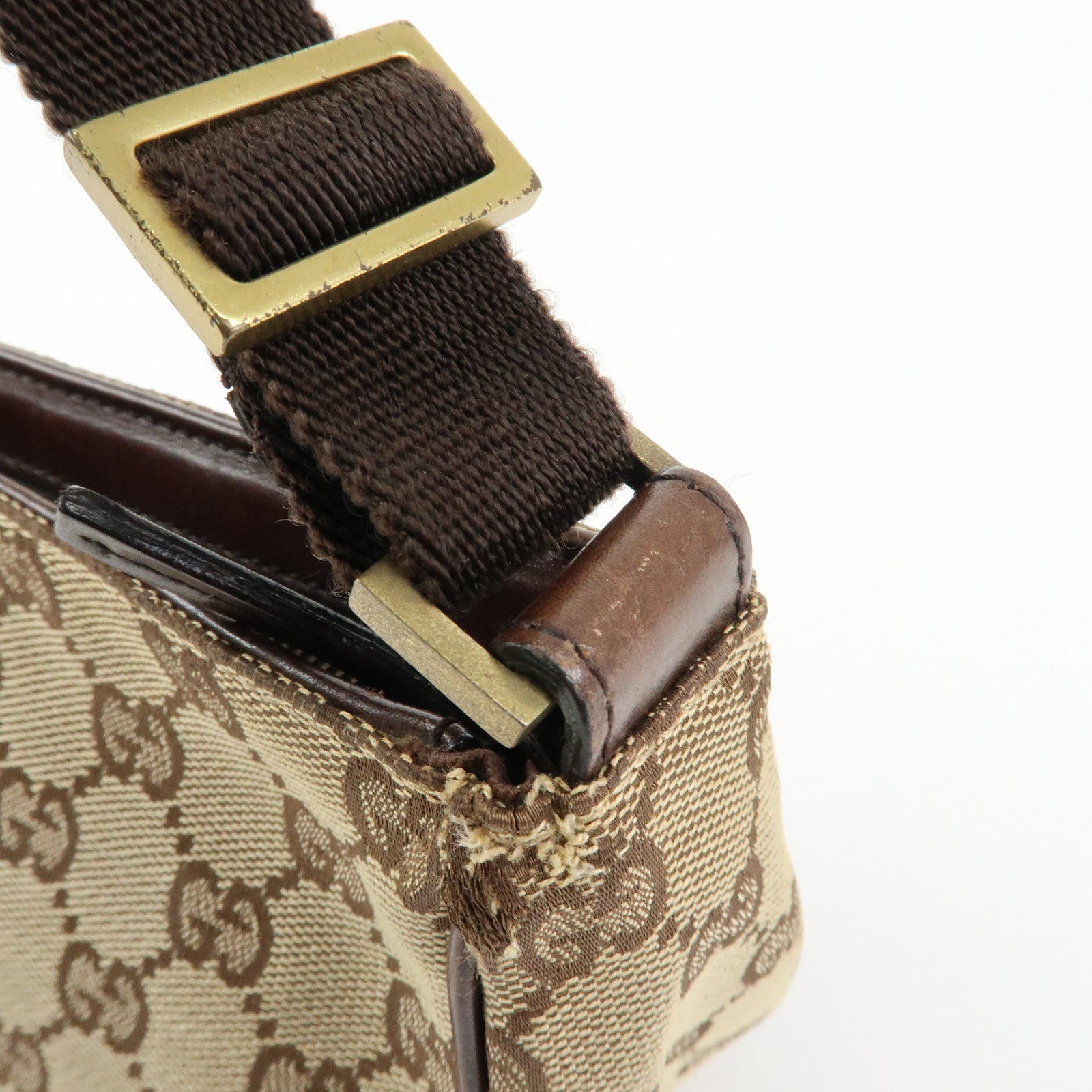 GUCCI GG Canvas Leather Mini Hand Bag Pouch Beige Brown 106644