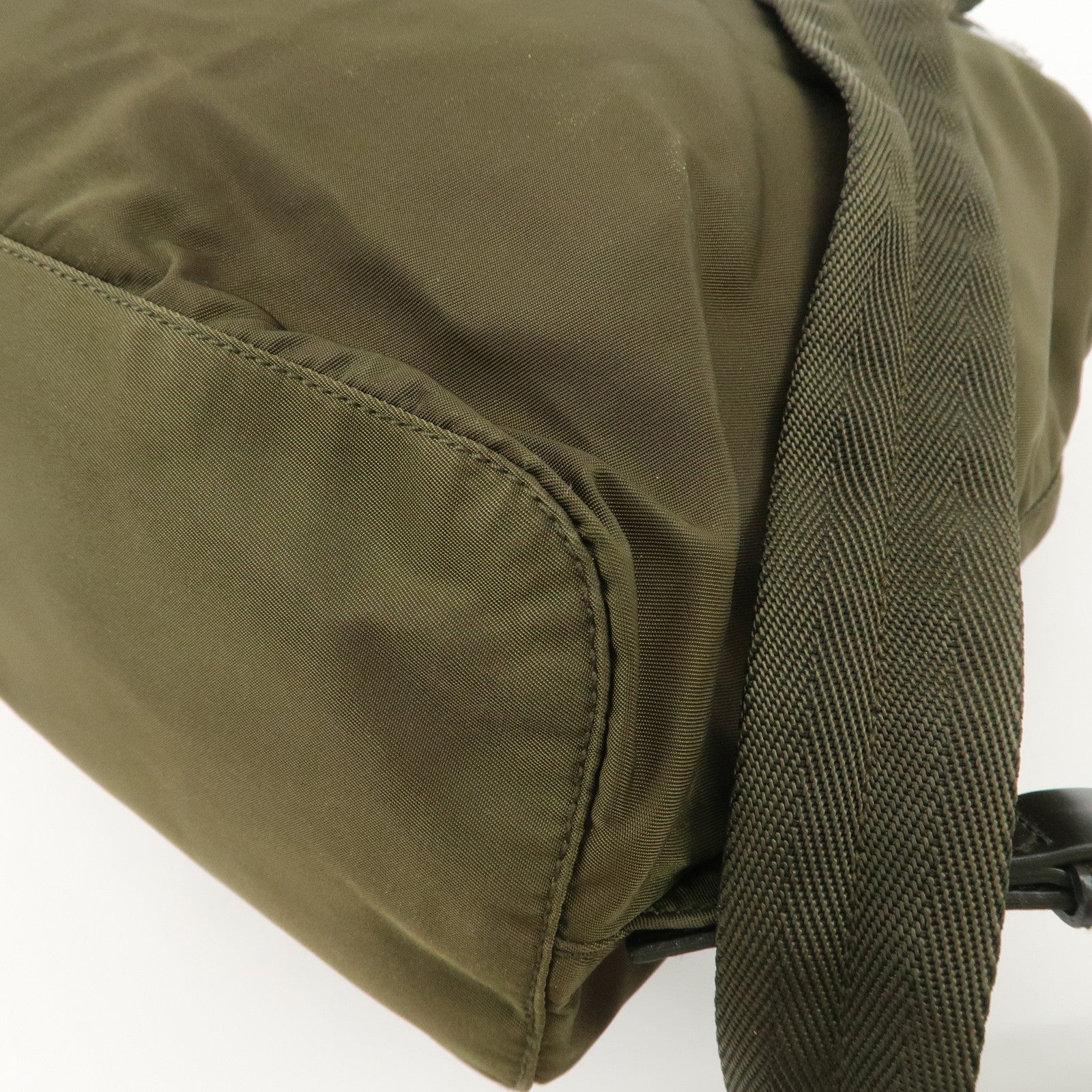 PRADA Triangle Logo Nylon Leather Backpack Ruck Sack Khaki B6677 Used