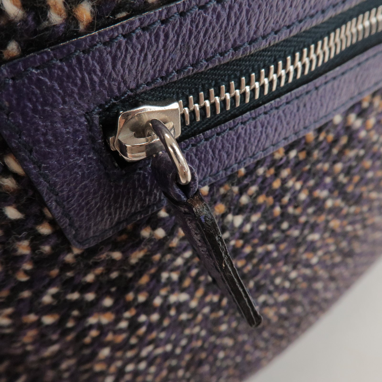 PRADA Triangle Logo Wool Leather Tote Bag Hand Bag Purple