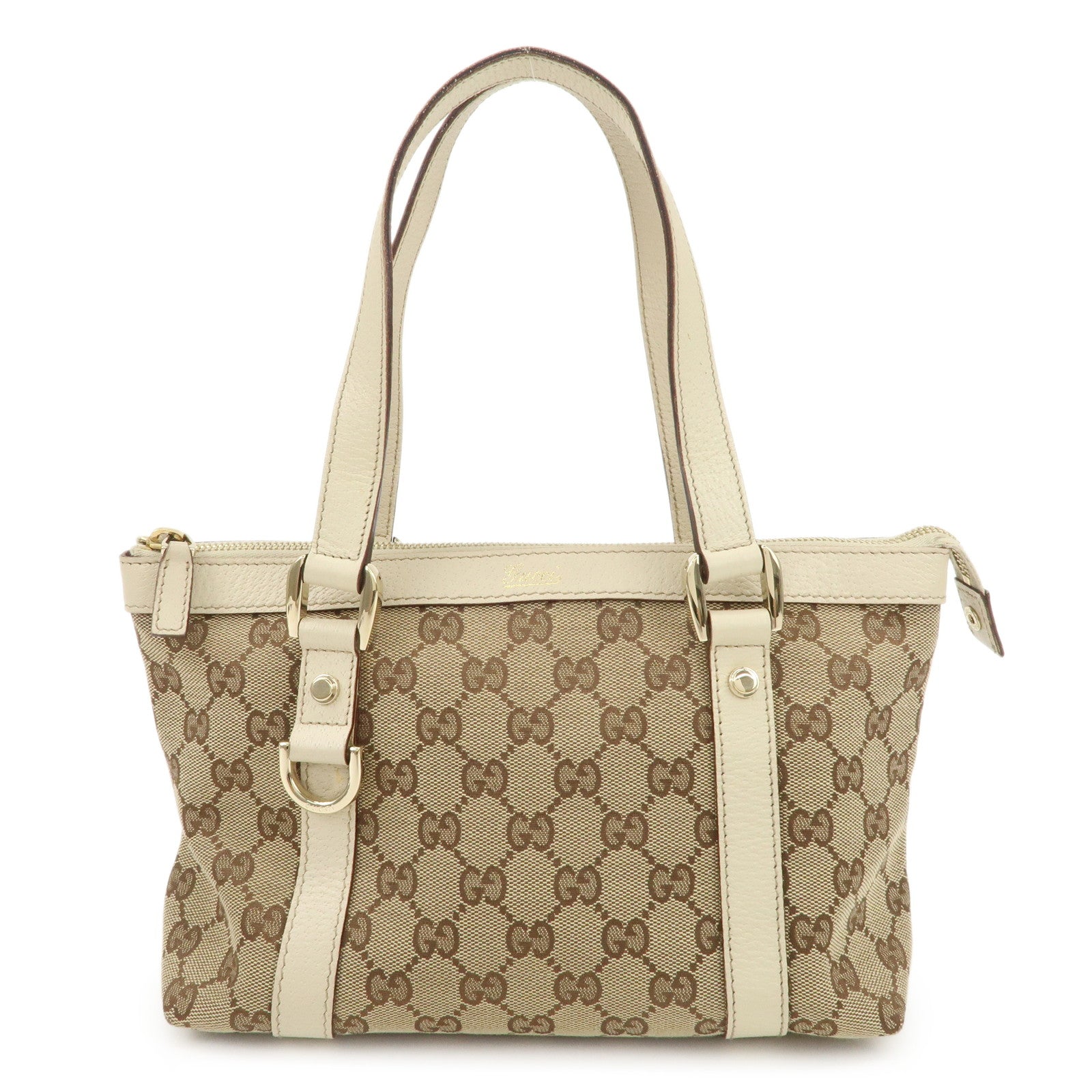 GUCCI Abbey GG Canvas Leather Tote Bag Hand Bag Beige Ivory 141471