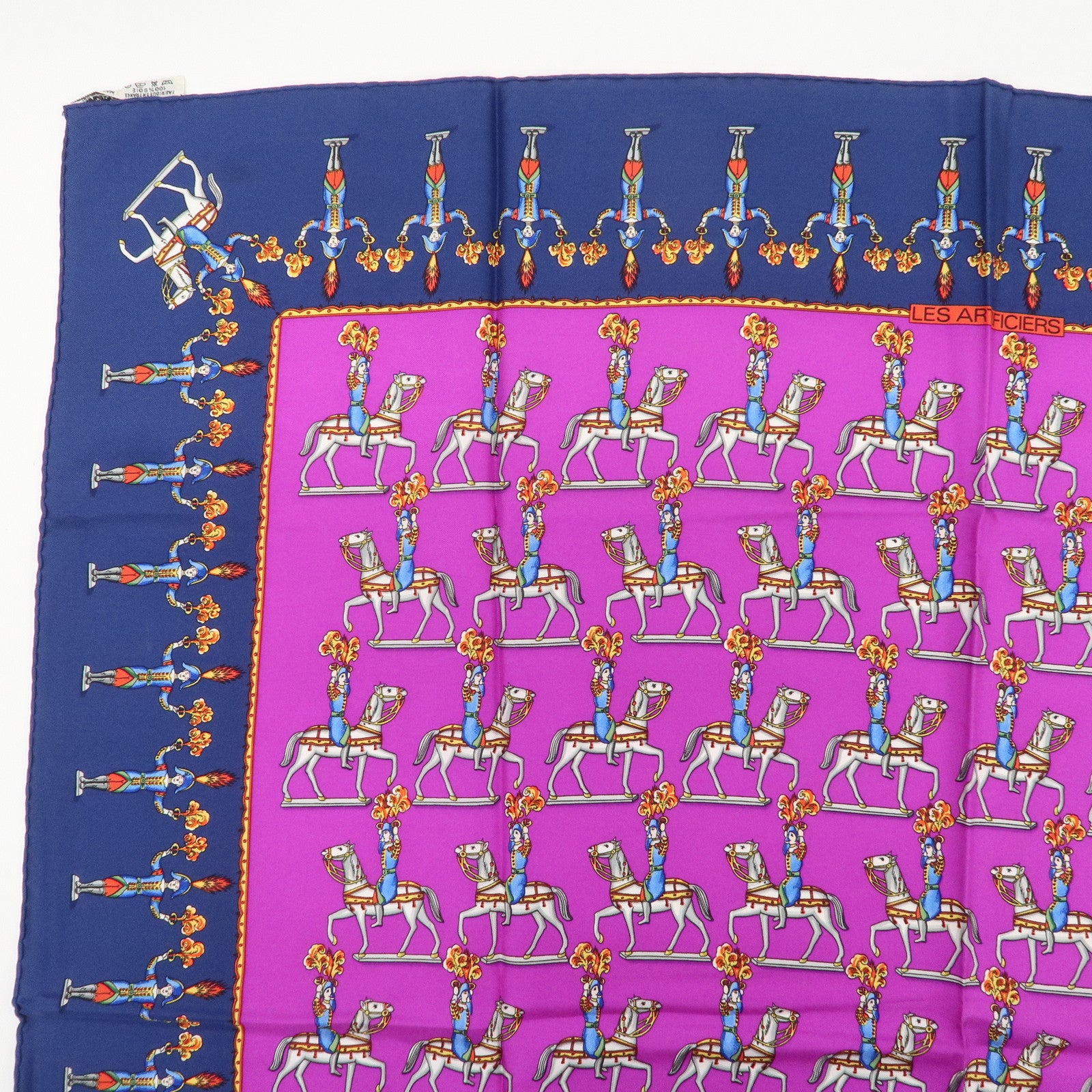HERMES Carre 90 Silk 100% Scarf Les Artificiers Navy Purple