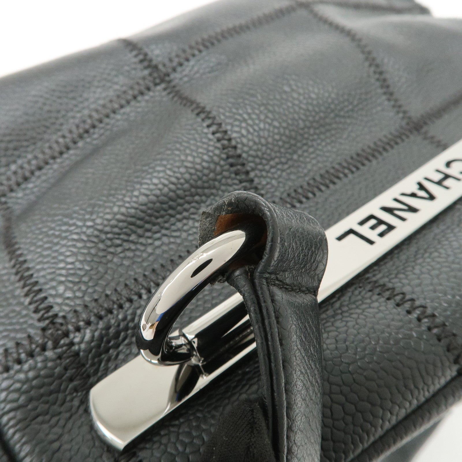 CHANEL Chocolate Bar Caviarskin Shoulder Bag Hand Bag Black