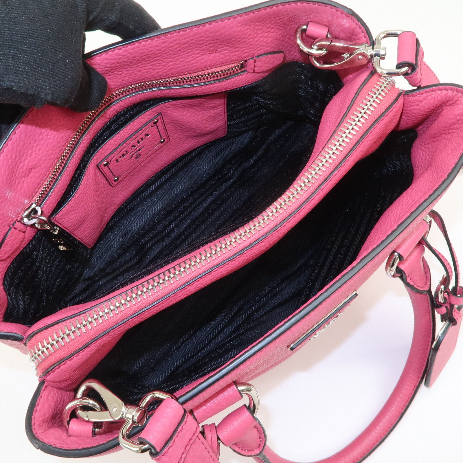 PRADA Triange Logo Leather 2Way Hand Bag Shouldr Bag Pink BN2853