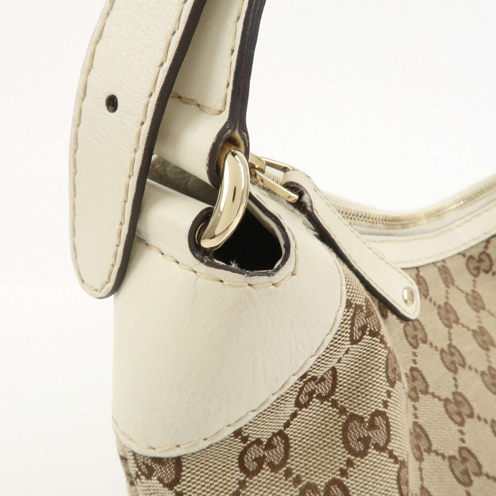 GUCCI GG Canvas Leather Shoulder Bag Brown Ivory 211810