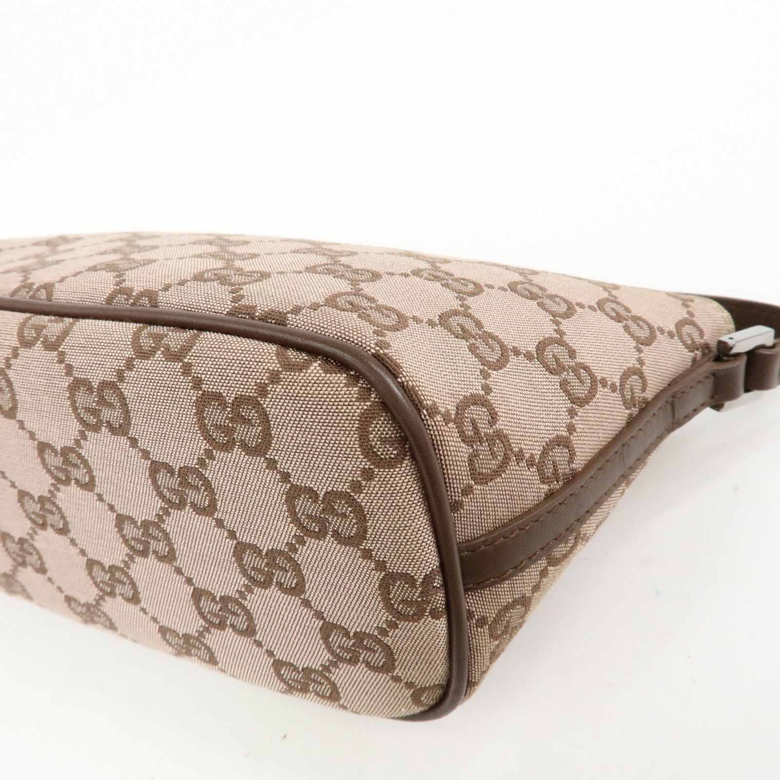 GUCCI Boat Bag GG Canvas Leather Hand Bag Brown 07198