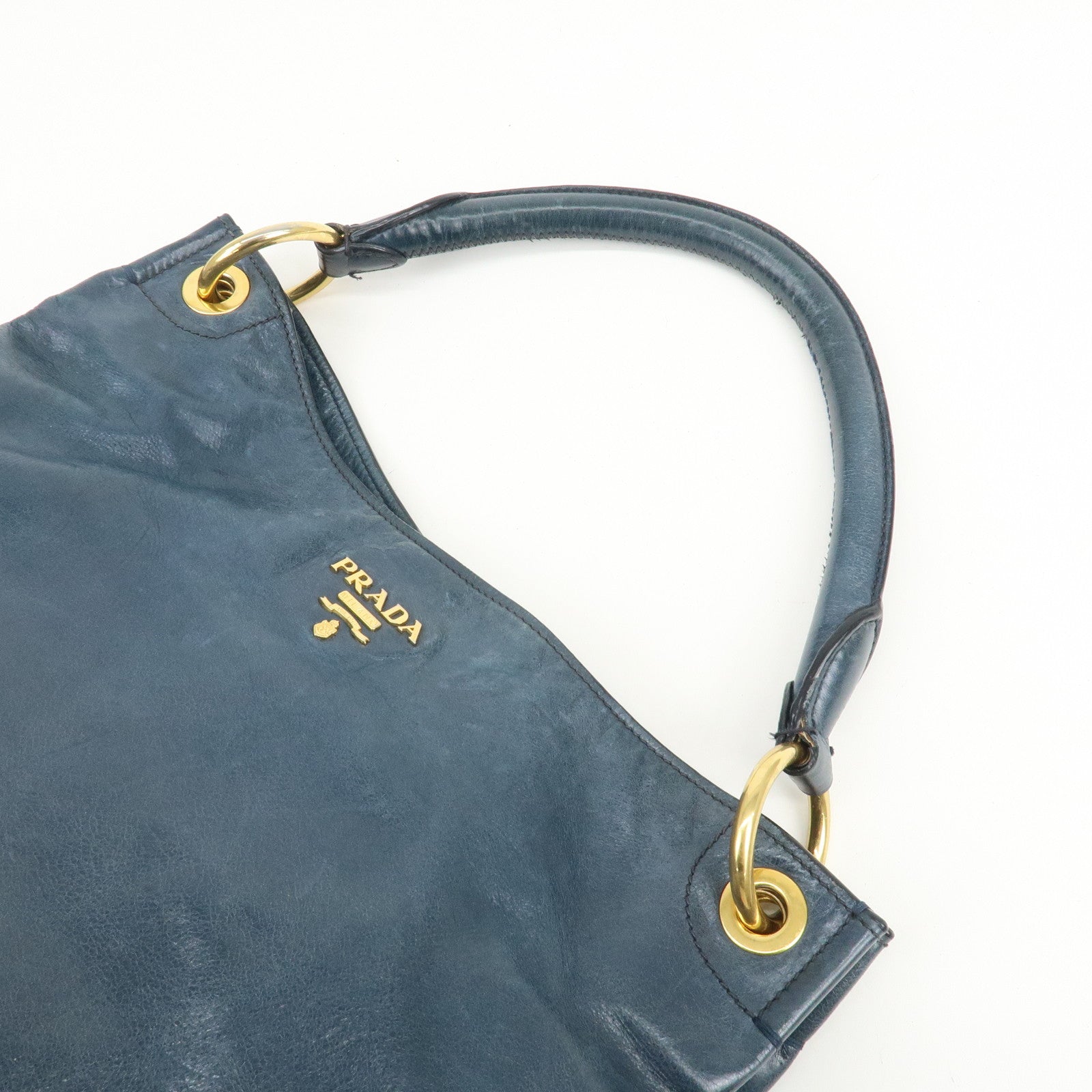 PRADA Logo Leather Shoulder Bag Hand Bag Blue