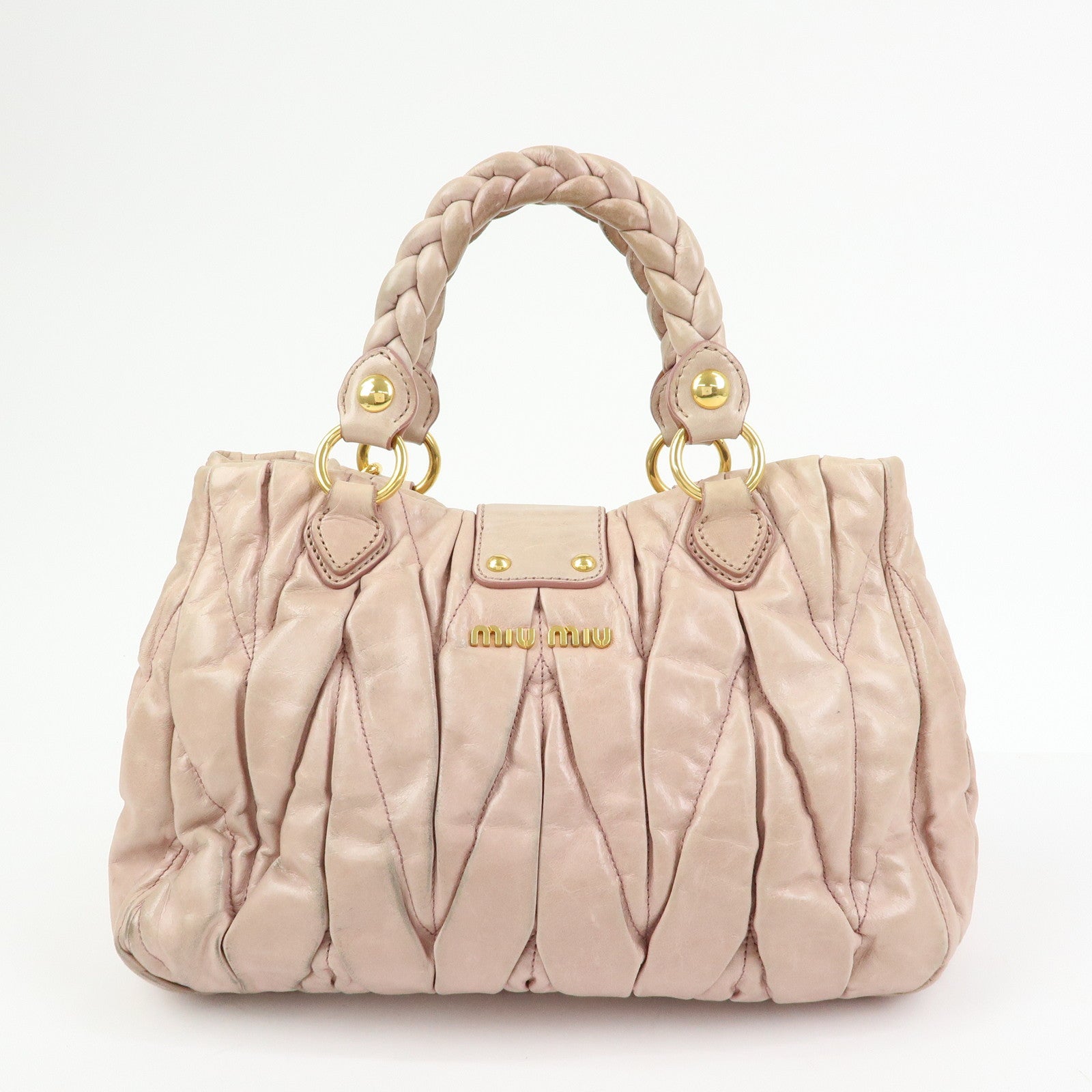 MIU MIU Matelasse 2Way Bag Hand Bag Shoulder Bag Pink Beige