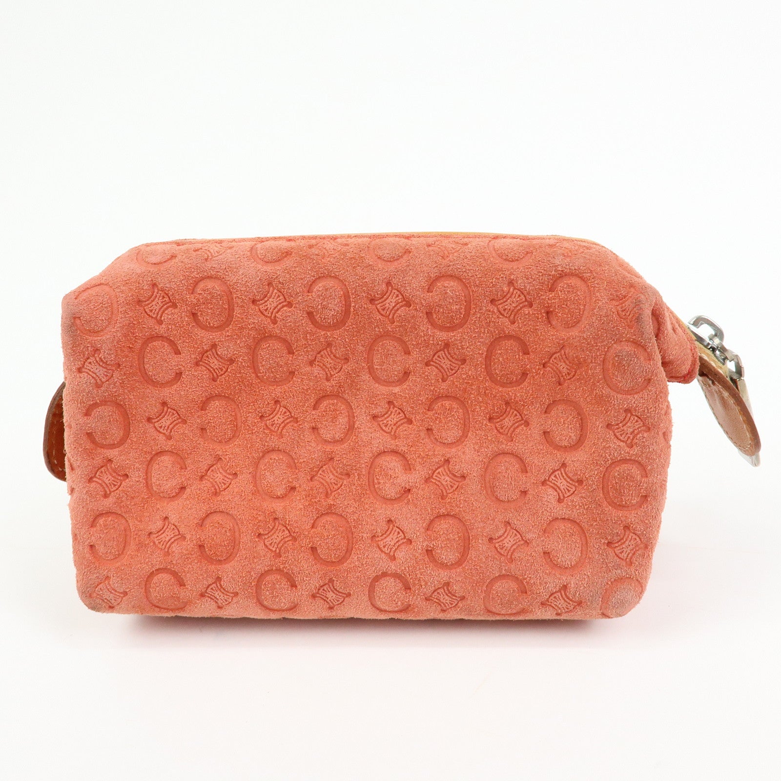 CELINE C Macadam Suede Leather Pouch Cosmetic Case Coral